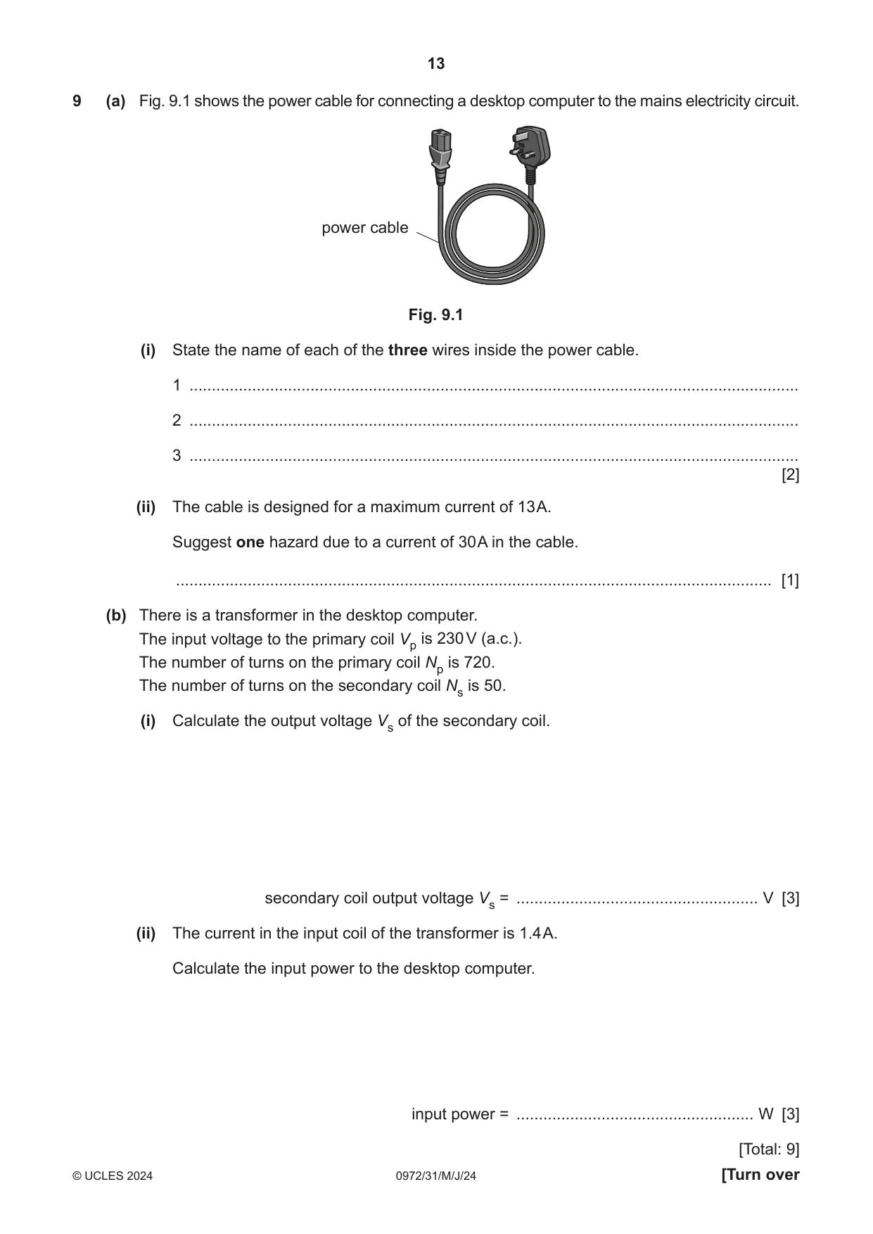 Cambridge IGCSE Physics (9-1) 0972 2024 May/June Paper 3 · Variant 1 question paper, page 13 of 16