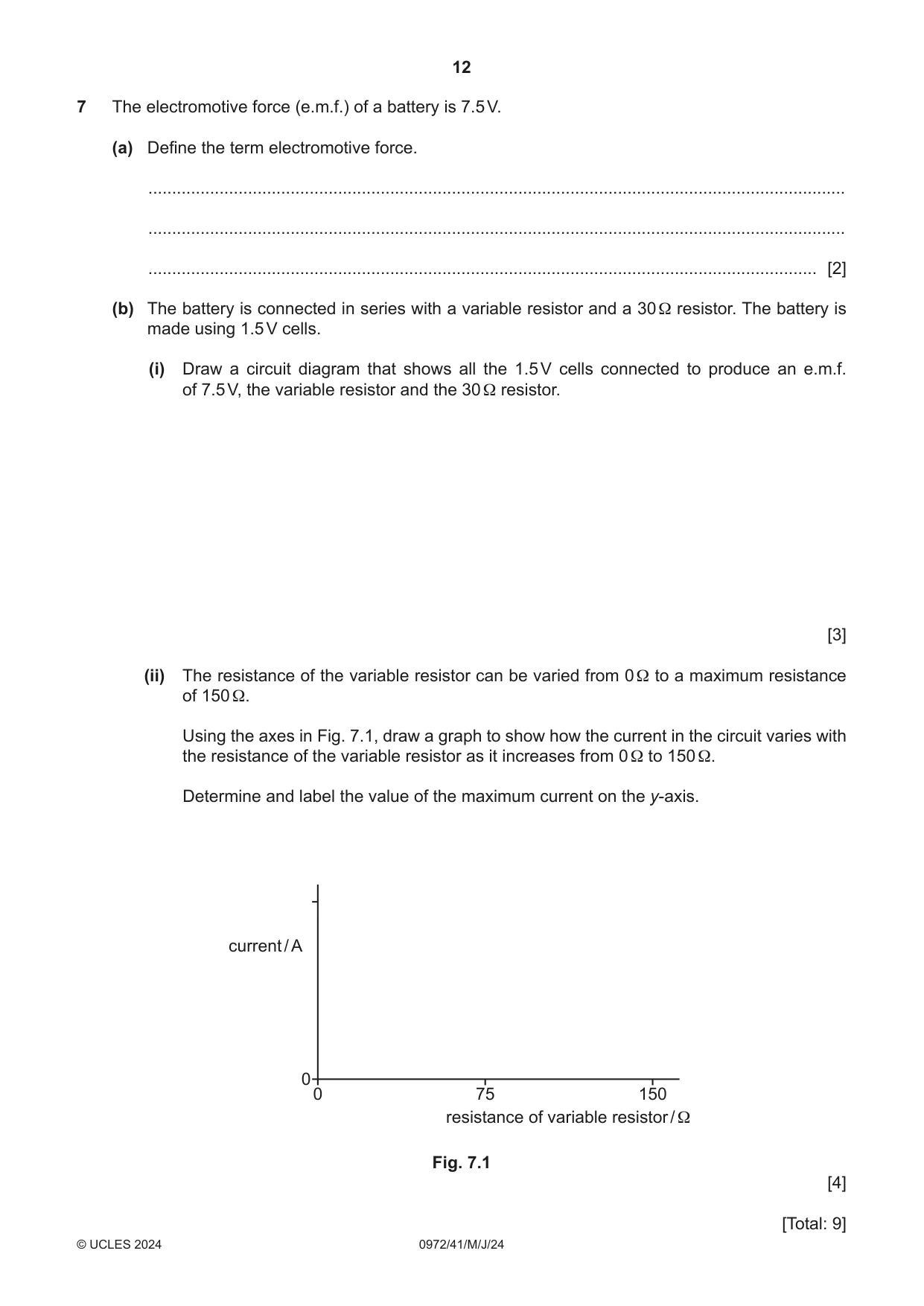 Cambridge IGCSE Physics (9-1) 0972 2024 May/June Paper 4 · Variant 1 question paper, page 12 of 16
