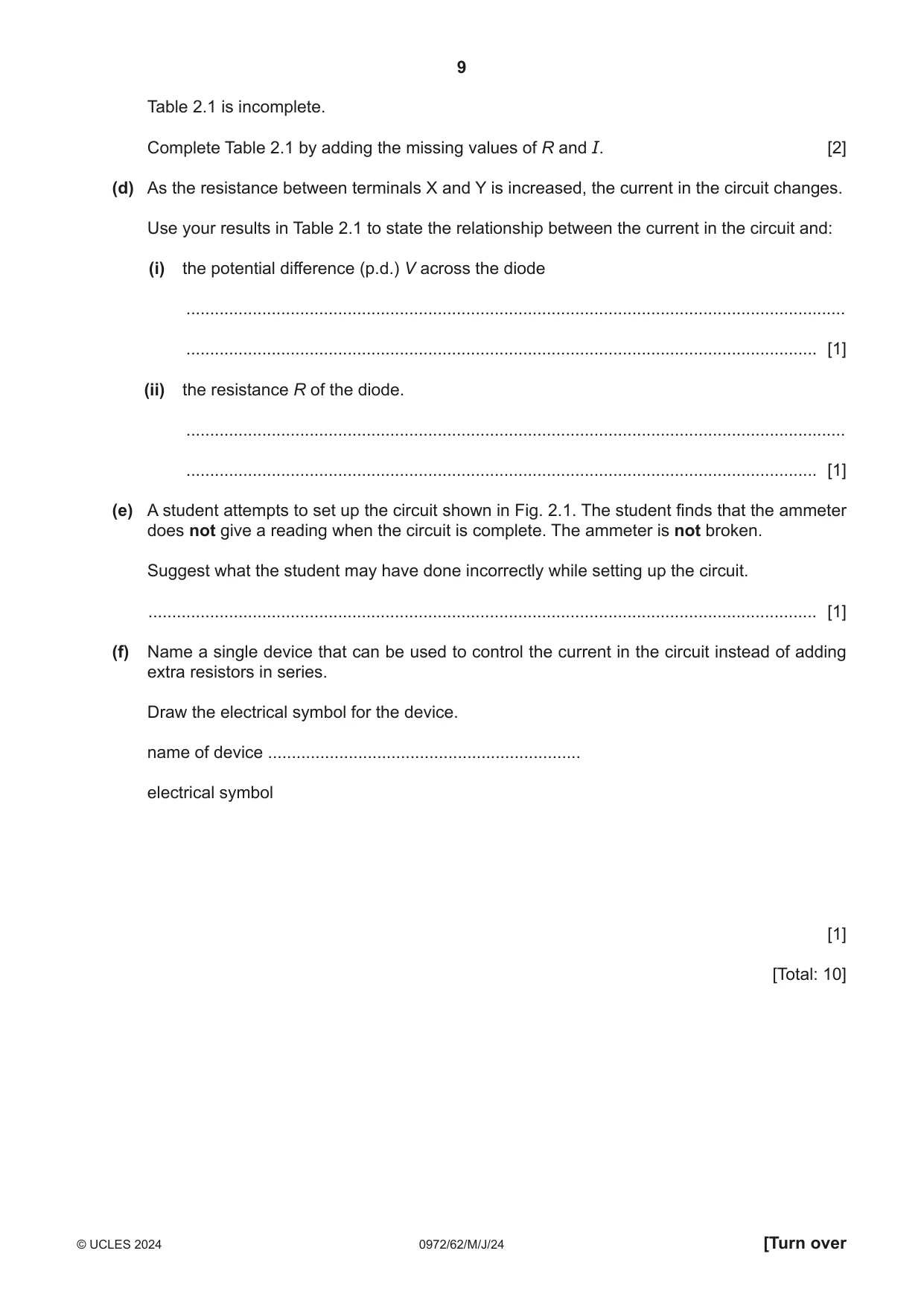 Cambridge IGCSE Physics (9-1) 0972 2024 May/June Paper 6 · Variant 2 question paper, page 9 of 16