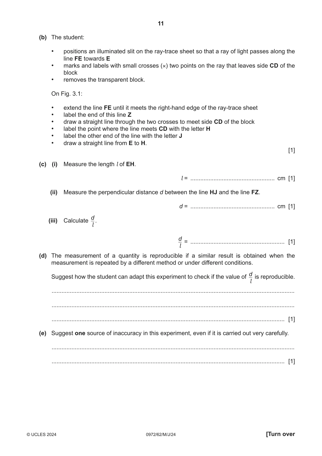 Cambridge IGCSE Physics (9-1) 0972 2024 May/June Paper 6 · Variant 2 question paper, page 11 of 16
