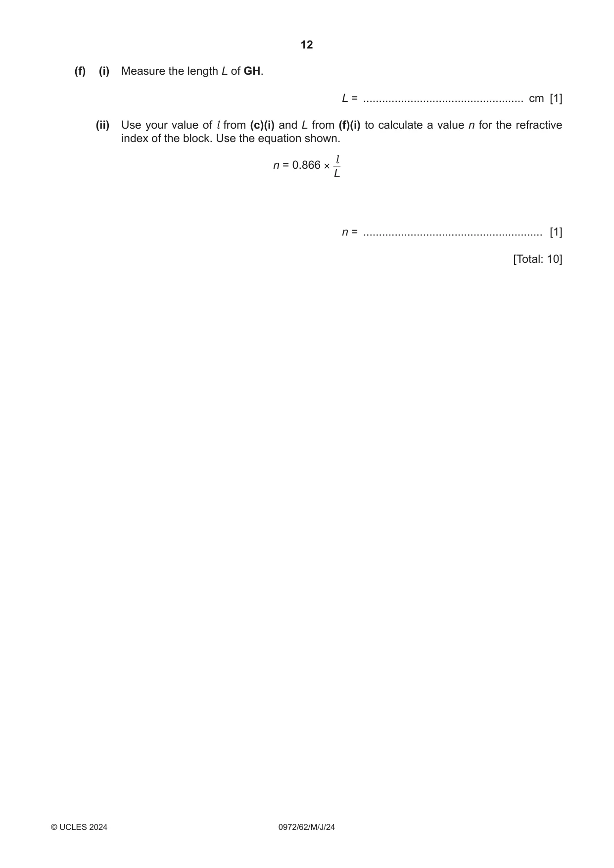 Cambridge IGCSE Physics (9-1) 0972 2024 May/June Paper 6 · Variant 2 question paper, page 12 of 16