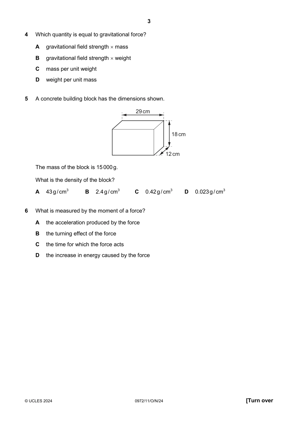 Cambridge IGCSE Physics (9-1) 0972 2024 Oct/Nov Paper 1 · Variant 1 question paper, page 3 of 16