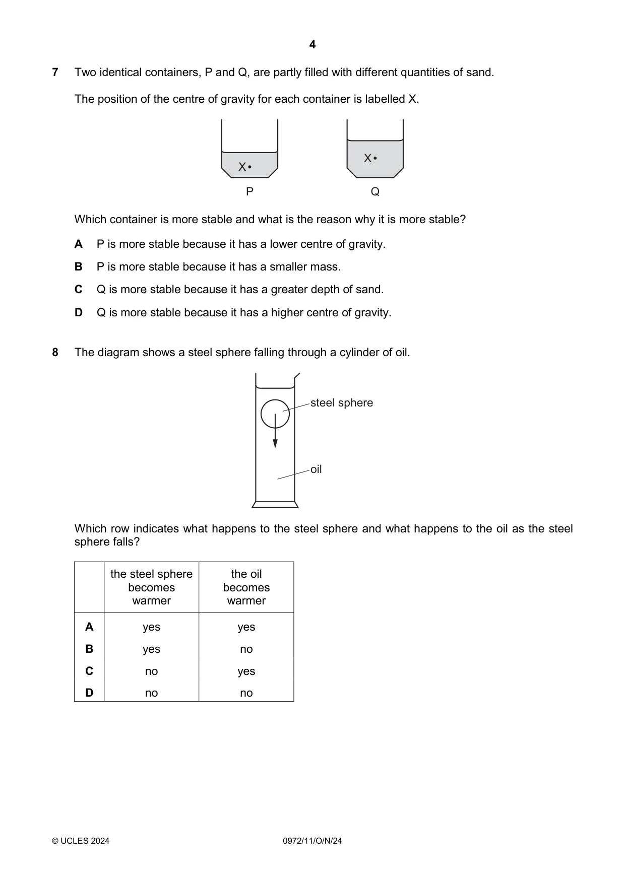 Cambridge IGCSE Physics (9-1) 0972 2024 Oct/Nov Paper 1 · Variant 1 question paper, page 4 of 16