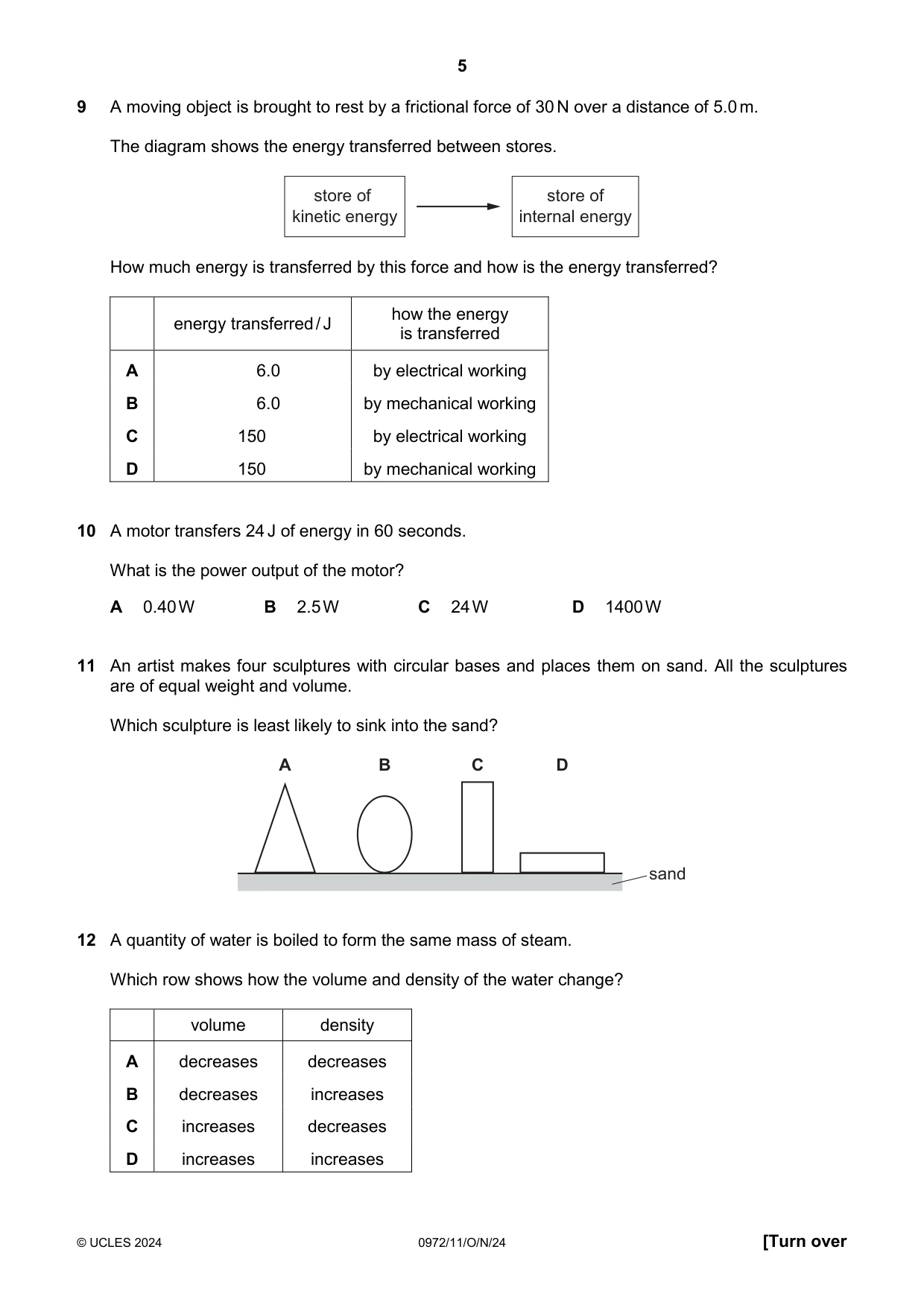 Cambridge IGCSE Physics (9-1) 0972 2024 Oct/Nov Paper 1 · Variant 1 question paper, page 5 of 16