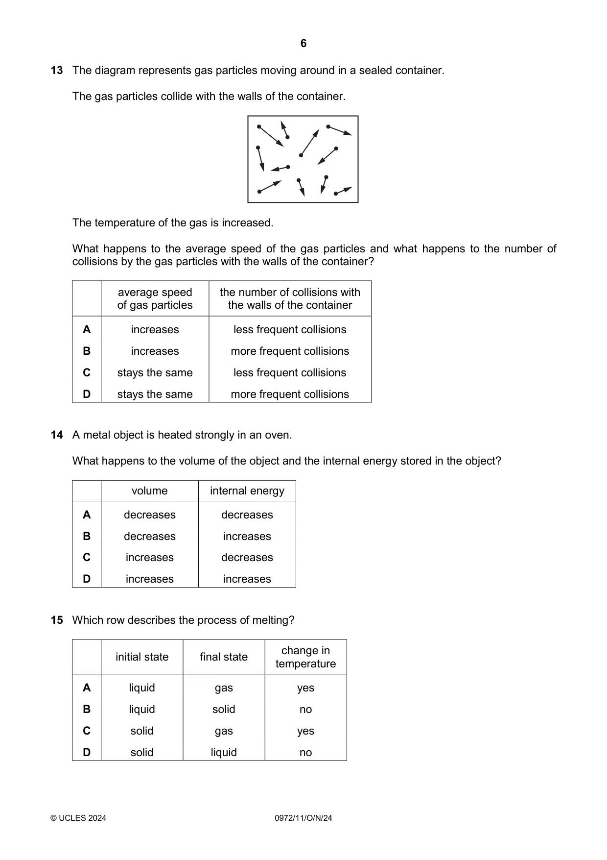 Cambridge IGCSE Physics (9-1) 0972 2024 Oct/Nov Paper 1 · Variant 1 question paper, page 6 of 16