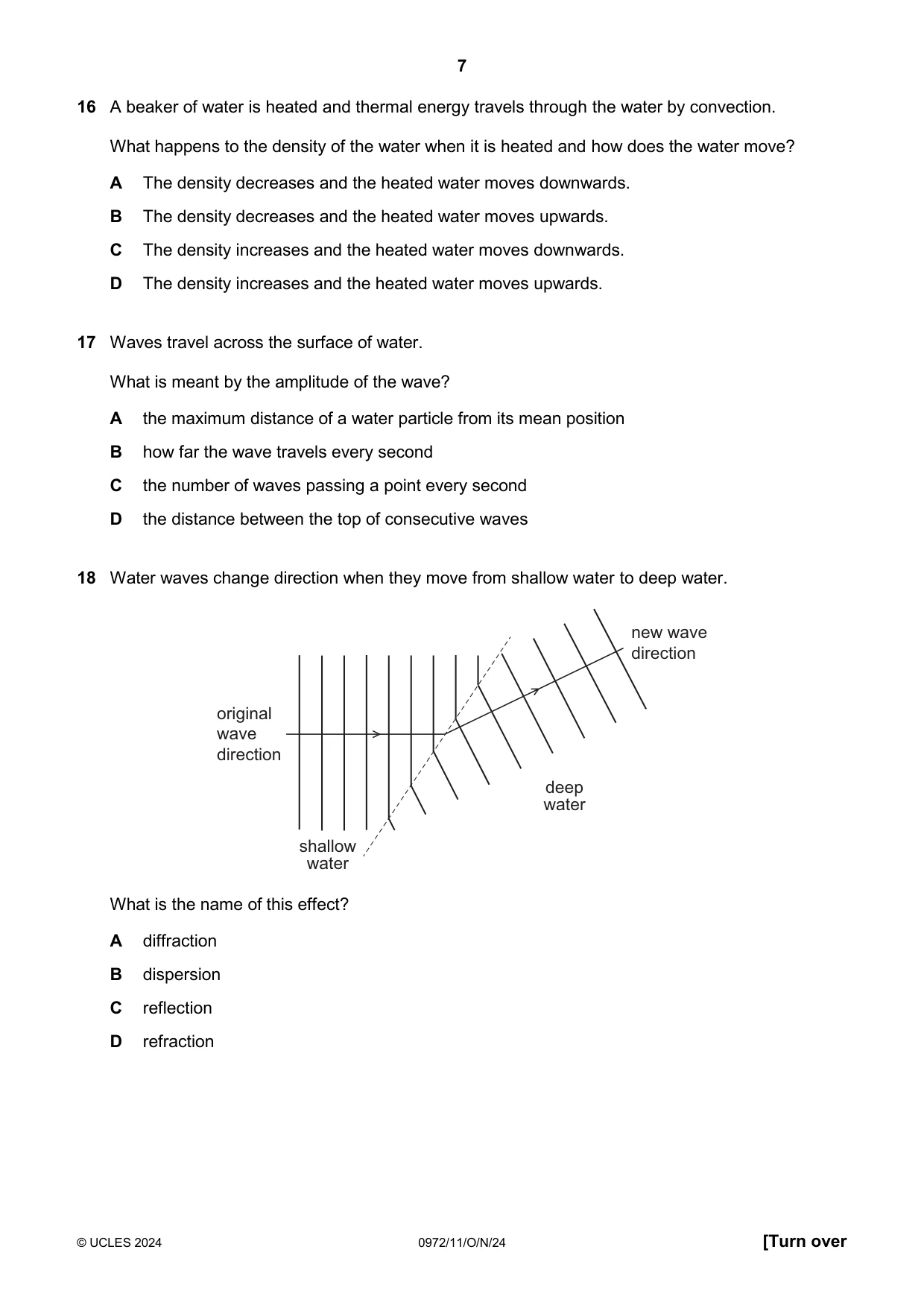 Cambridge IGCSE Physics (9-1) 0972 2024 Oct/Nov Paper 1 · Variant 1 question paper, page 7 of 16