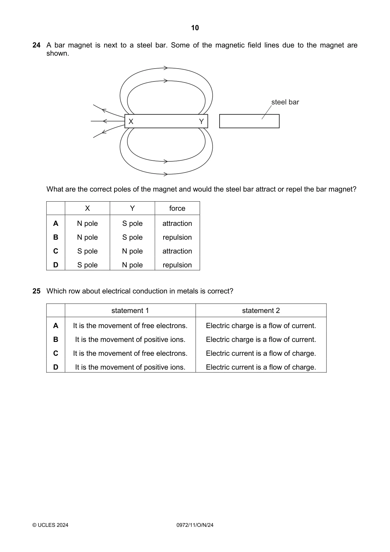 Cambridge IGCSE Physics (9-1) 0972 2024 Oct/Nov Paper 1 · Variant 1 question paper, page 10 of 16
