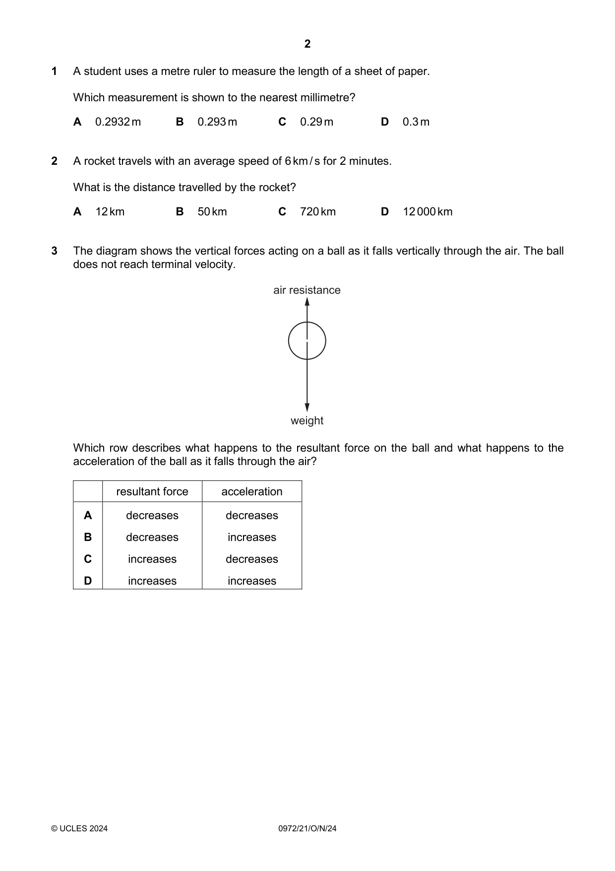 Cambridge IGCSE Physics (9-1) 0972 2024 Oct/Nov Paper 2 · Variant 1 question paper, page 2 of 20