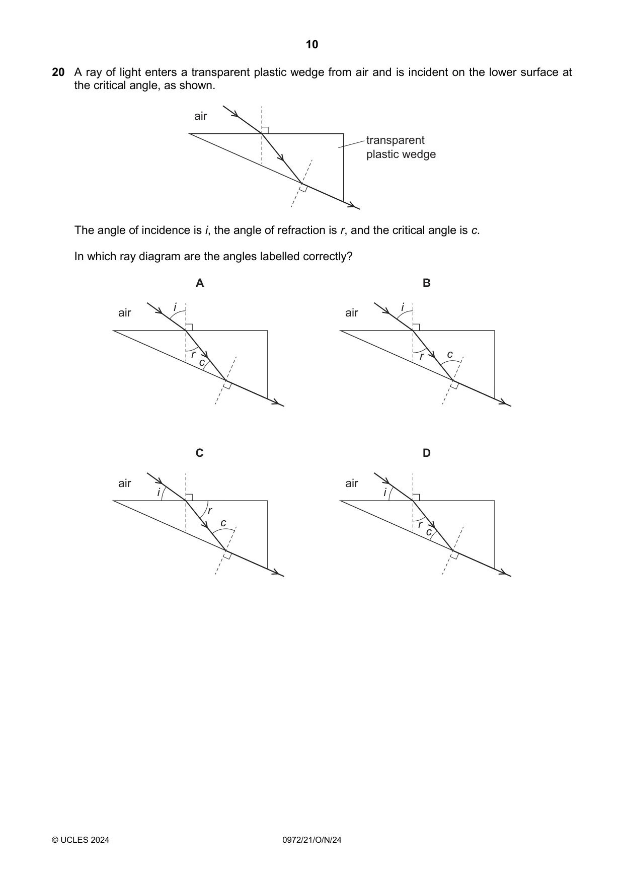 Cambridge IGCSE Physics (9-1) 0972 2024 Oct/Nov Paper 2 · Variant 1 question paper, page 10 of 20