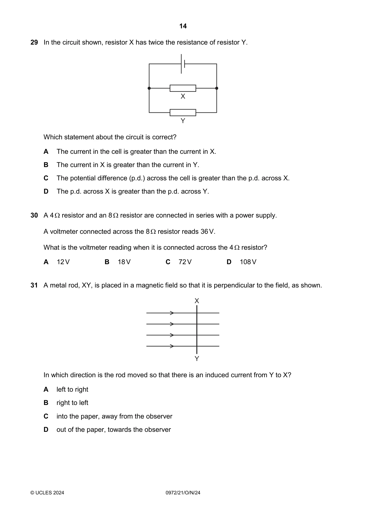 Cambridge IGCSE Physics (9-1) 0972 2024 Oct/Nov Paper 2 · Variant 1 question paper, page 14 of 20