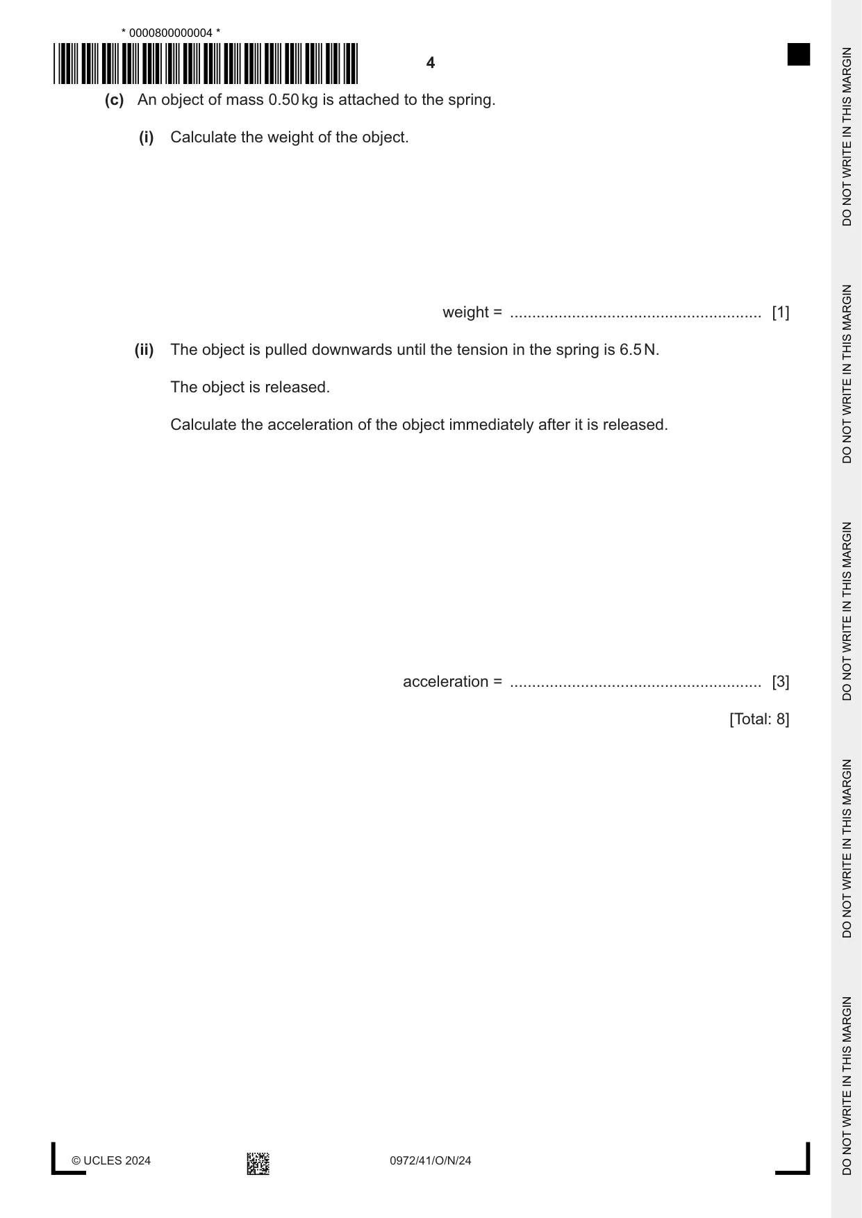 Cambridge IGCSE Physics (9-1) 0972 2024 Oct/Nov Paper 4 · Variant 1 question paper, page 4 of 20