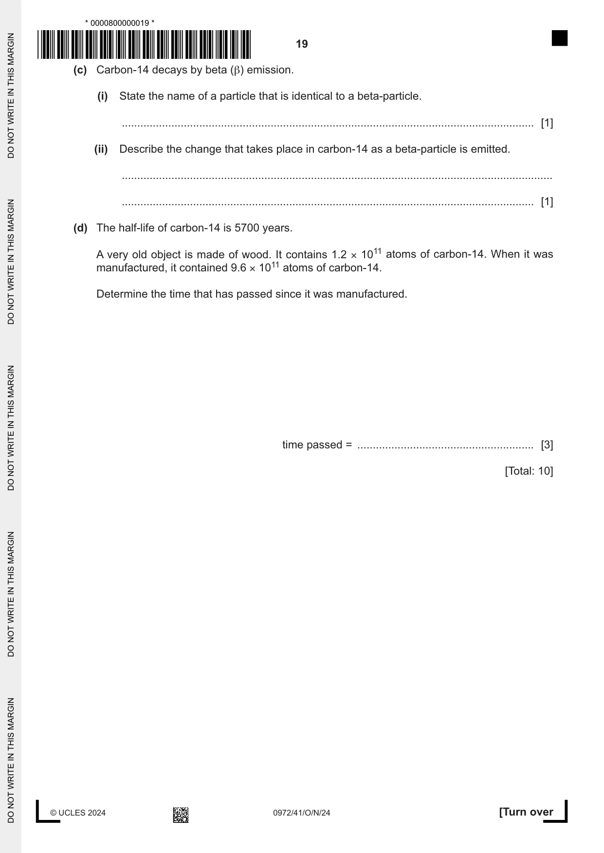 Cambridge IGCSE Physics (9-1) 0972 2024 Oct/Nov Paper 4 · Variant 1 question paper, page 19 of 20