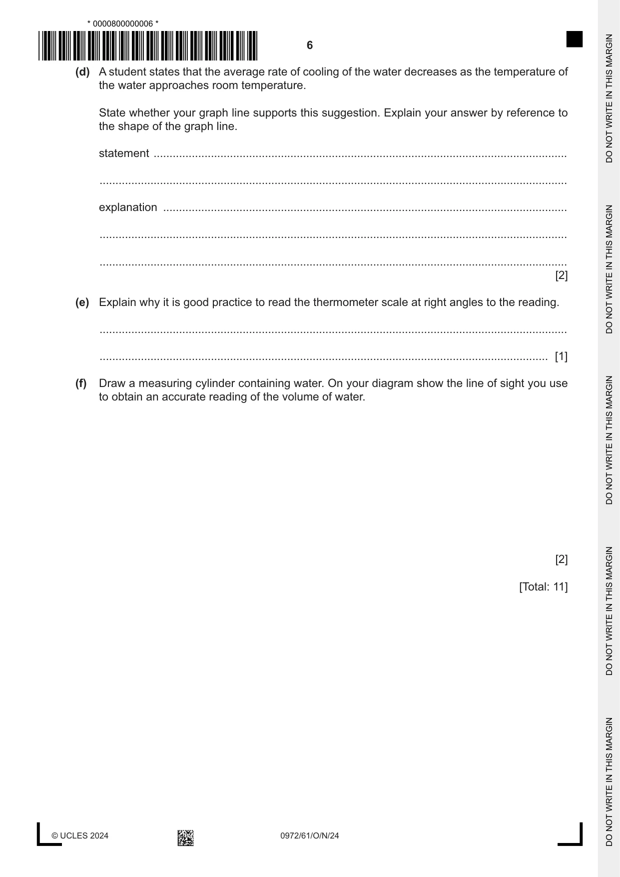 Cambridge IGCSE Physics (9-1) 0972 2024 Oct/Nov Paper 6 · Variant 1 question paper, page 6 of 12