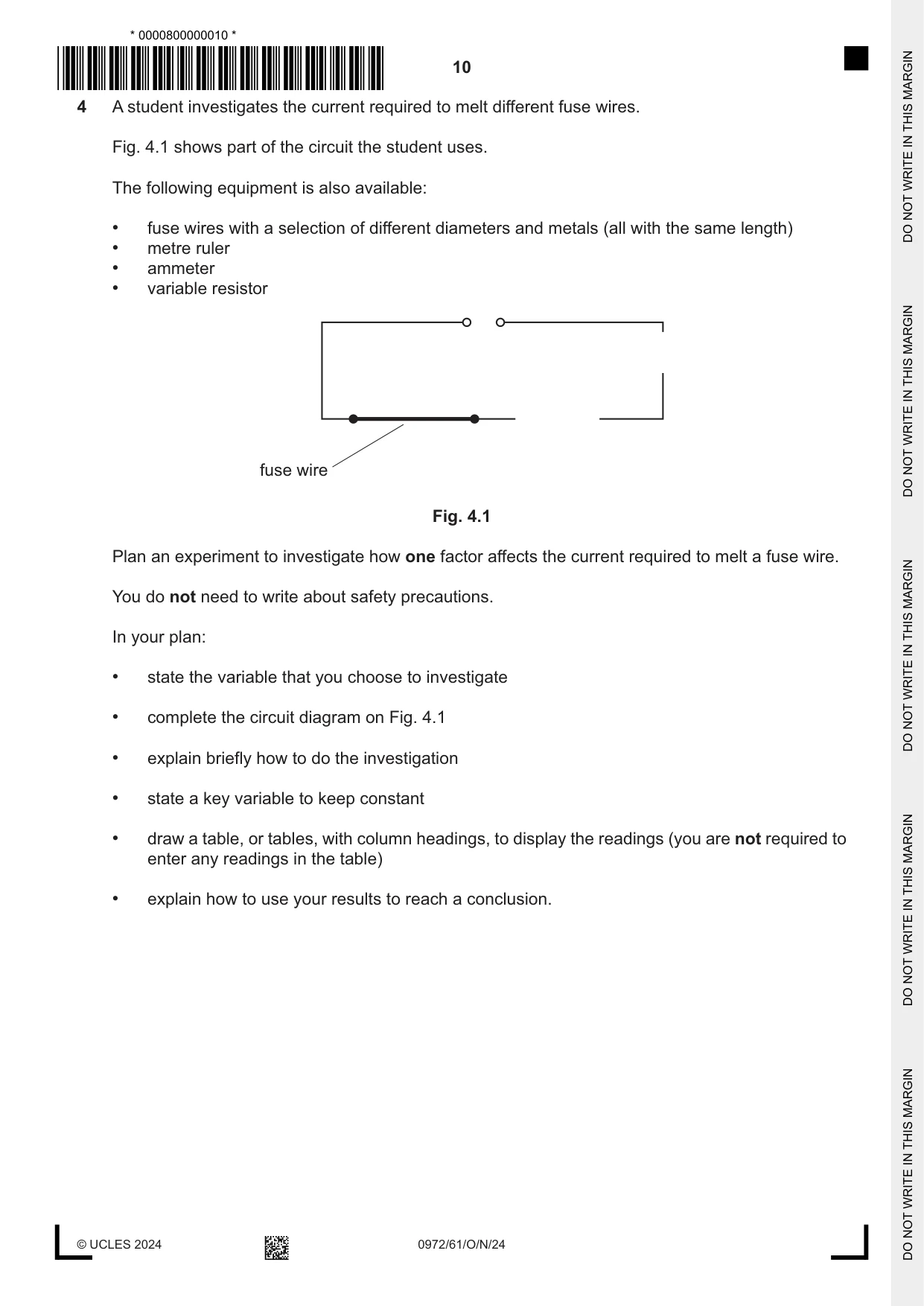 Cambridge IGCSE Physics (9-1) 0972 2024 Oct/Nov Paper 6 · Variant 1 question paper, page 10 of 12