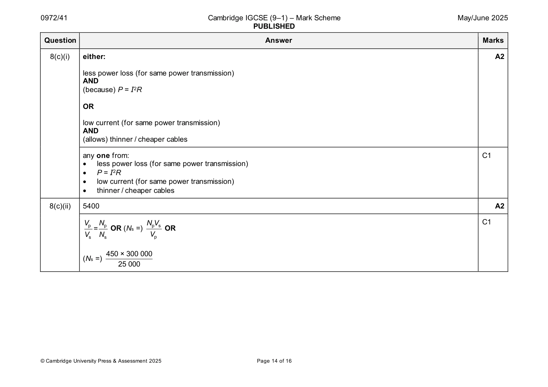 Mark scheme, page 14 of 16