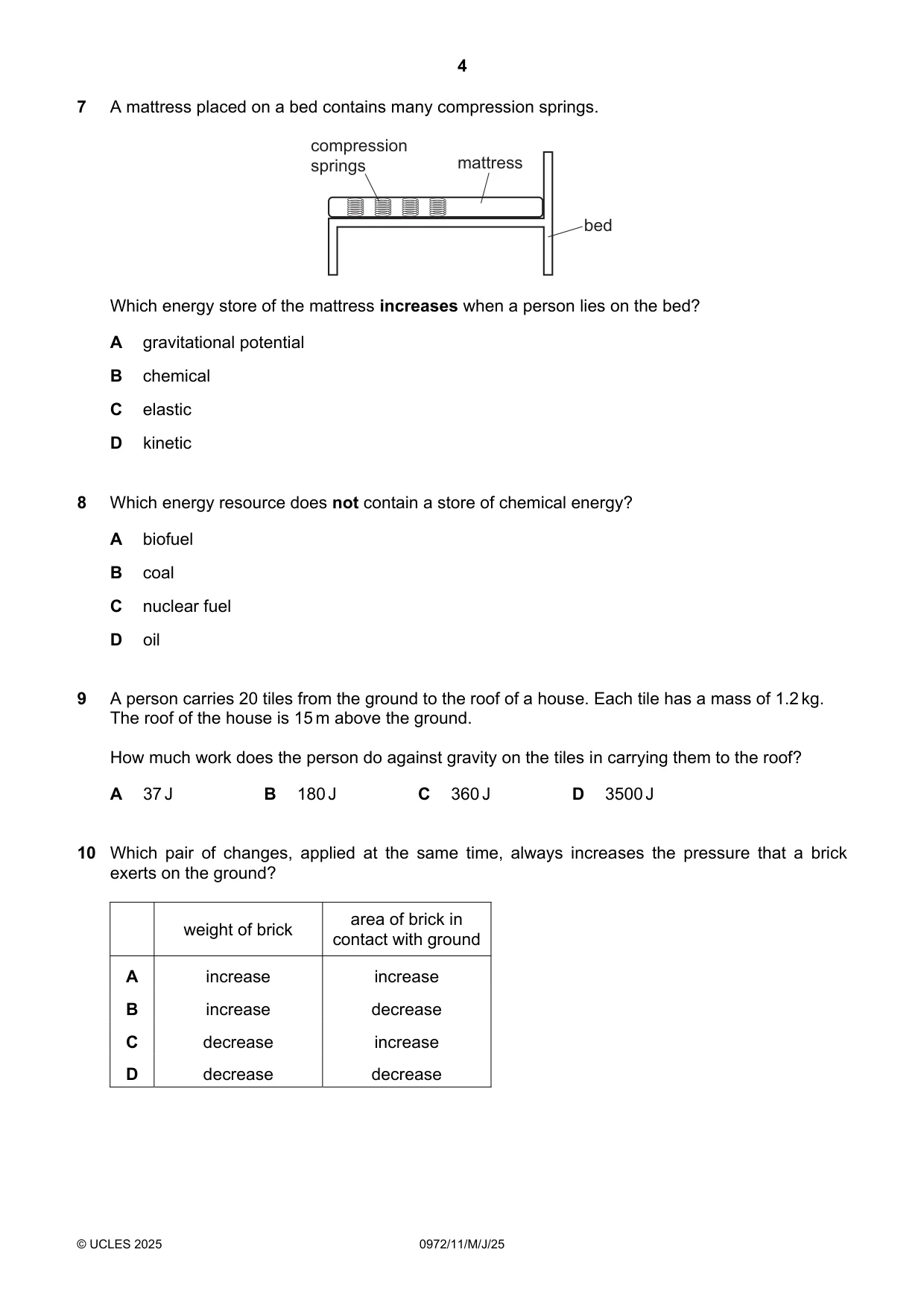 Cambridge IGCSE Physics (9-1) 0972 2025 May/June Paper 1 · Variant 1 question paper, page 4 of 16