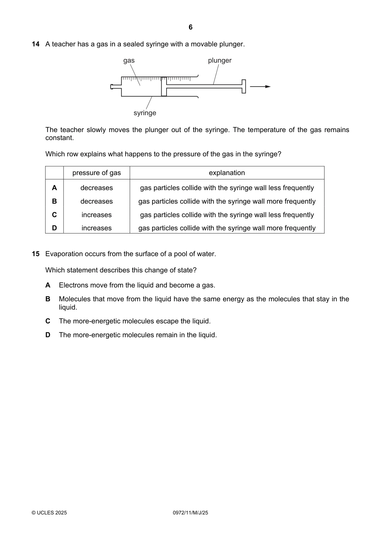 Cambridge IGCSE Physics (9-1) 0972 2025 May/June Paper 1 · Variant 1 question paper, page 6 of 16