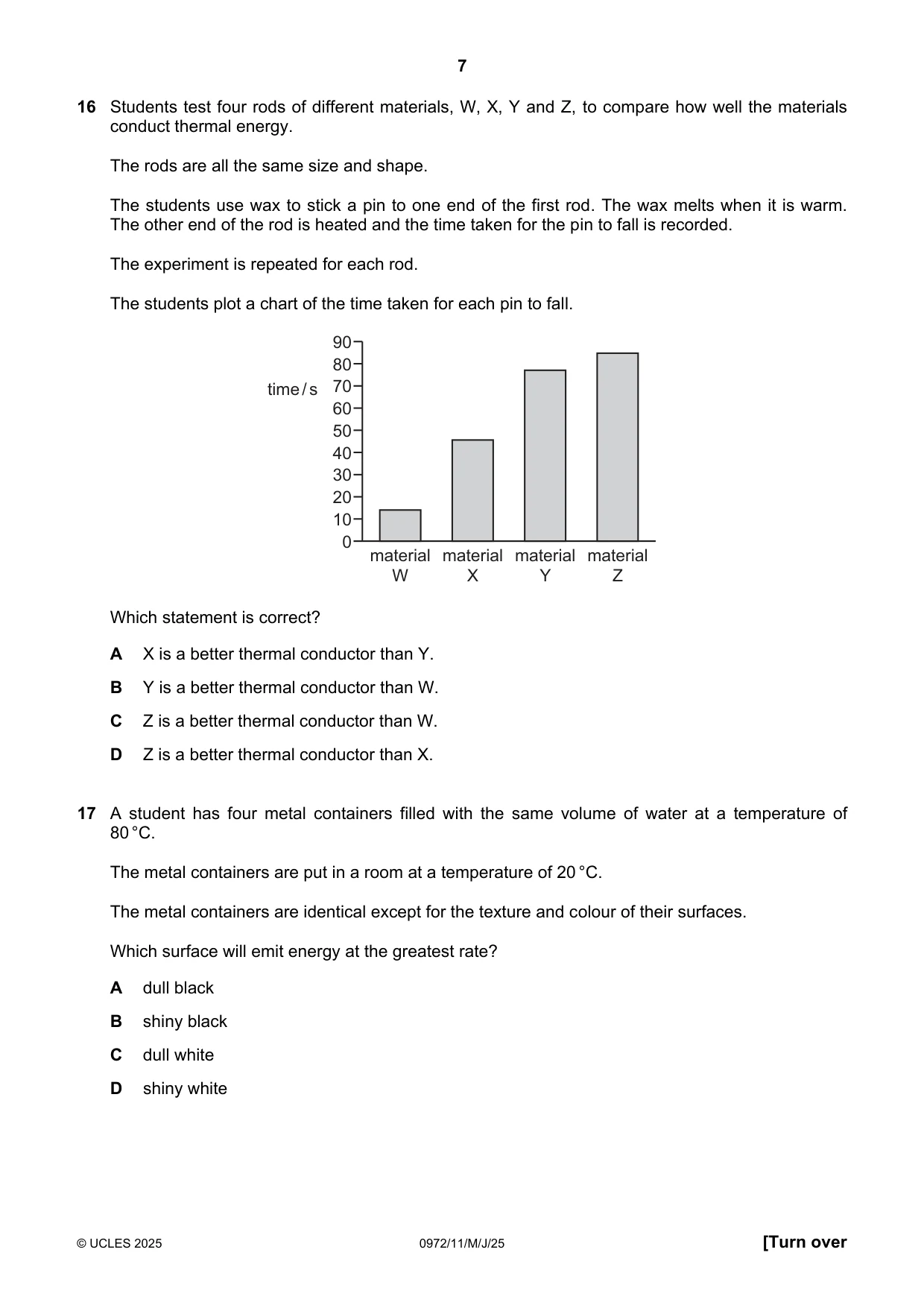Cambridge IGCSE Physics (9-1) 0972 2025 May/June Paper 1 · Variant 1 question paper, page 7 of 16