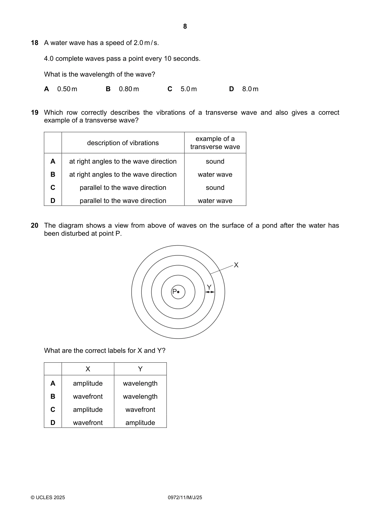Cambridge IGCSE Physics (9-1) 0972 2025 May/June Paper 1 · Variant 1 question paper, page 8 of 16