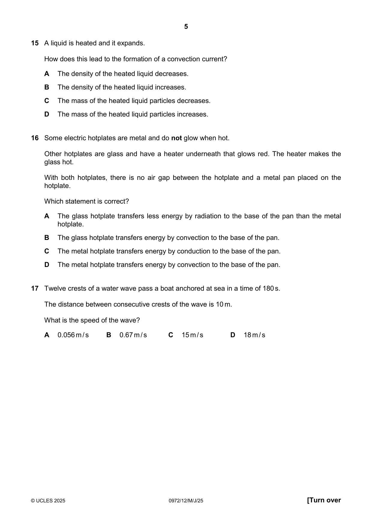 Cambridge IGCSE Physics (9-1) 0972 2025 May/June Paper 1 · Variant 2 question paper, page 5 of 16