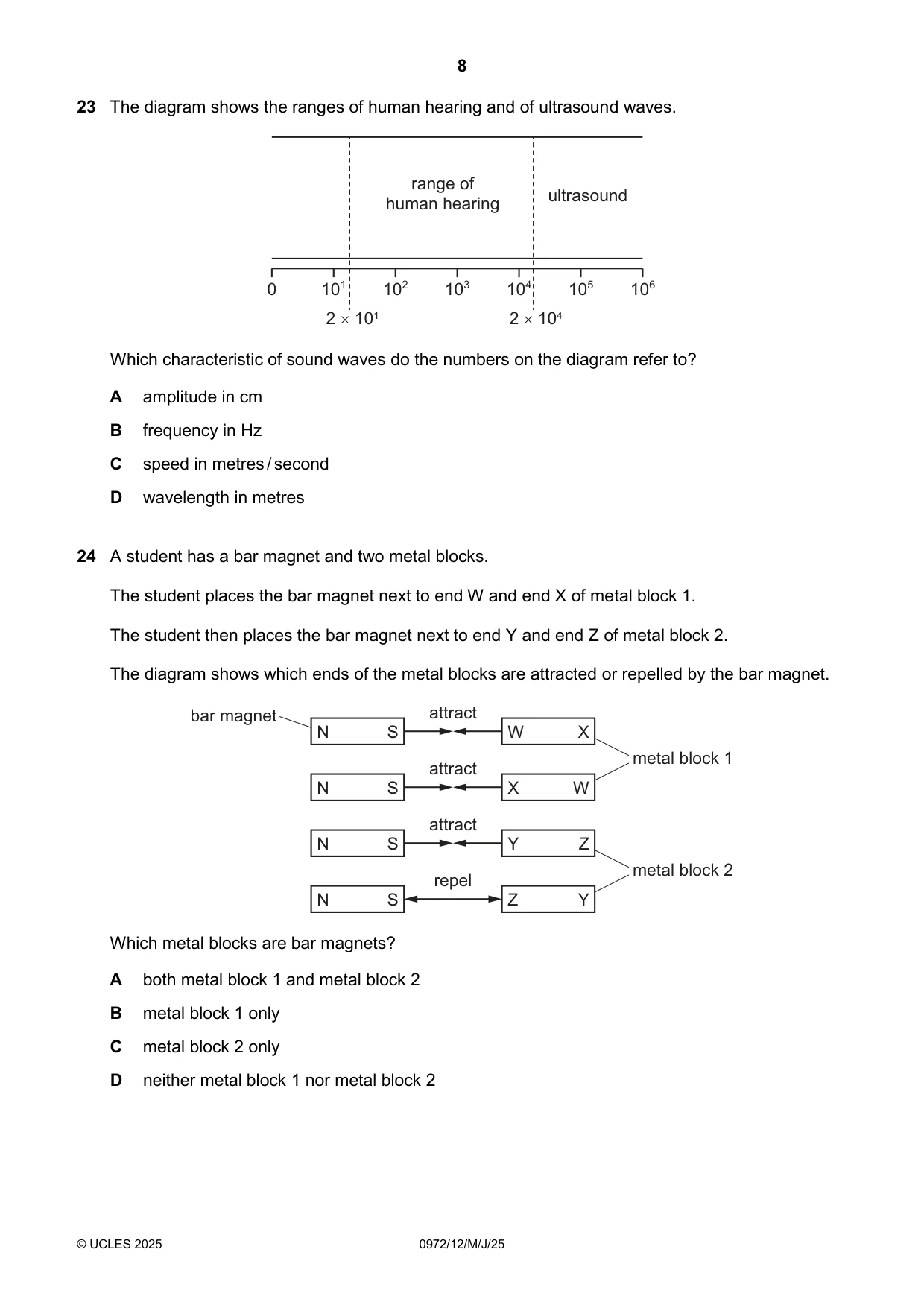 Cambridge IGCSE Physics (9-1) 0972 2025 May/June Paper 1 · Variant 2 question paper, page 8 of 16