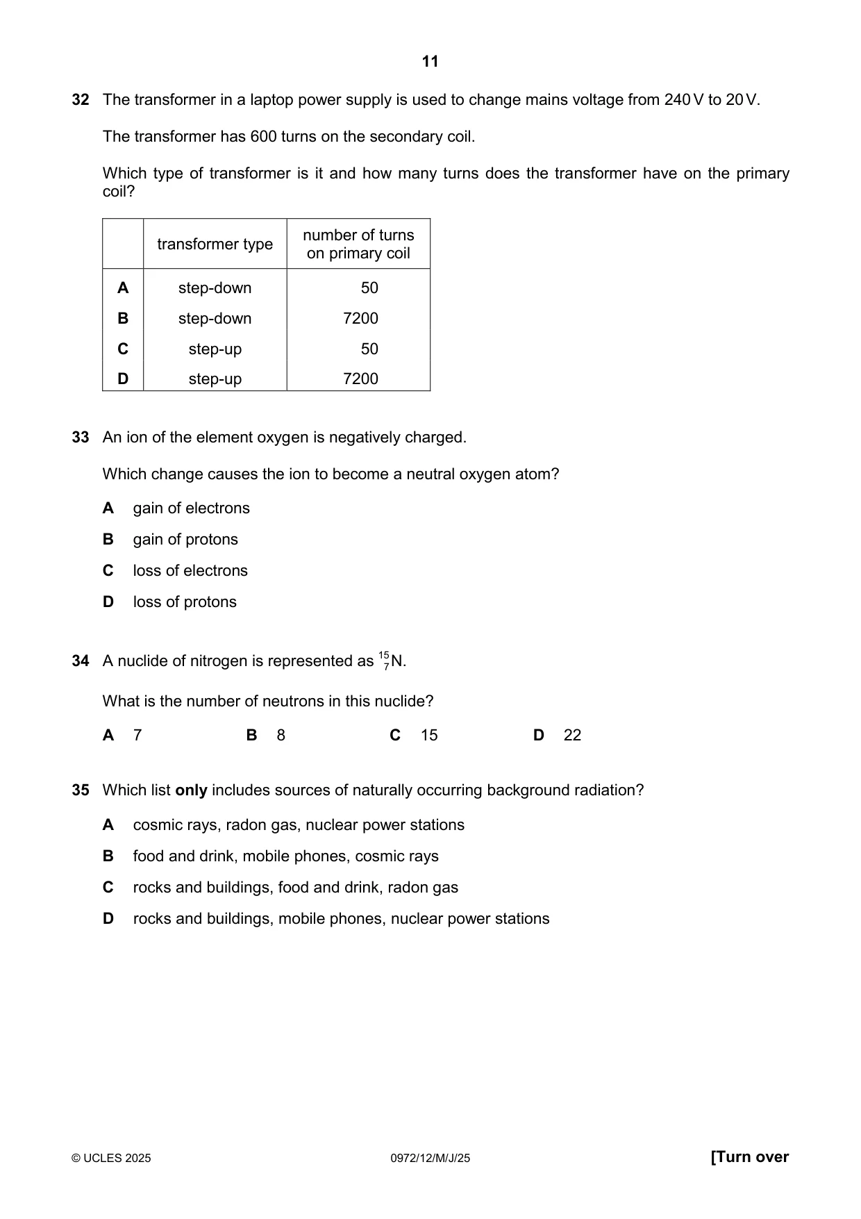 Cambridge IGCSE Physics (9-1) 0972 2025 May/June Paper 1 · Variant 2 question paper, page 11 of 16