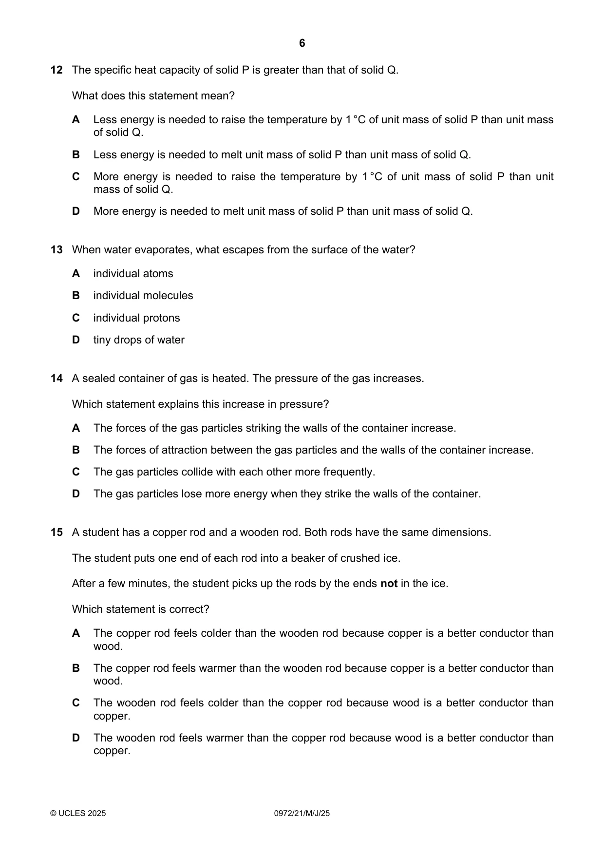 Cambridge IGCSE Physics (9-1) 0972 2025 May/June Paper 2 · Variant 1 question paper, page 6 of 16