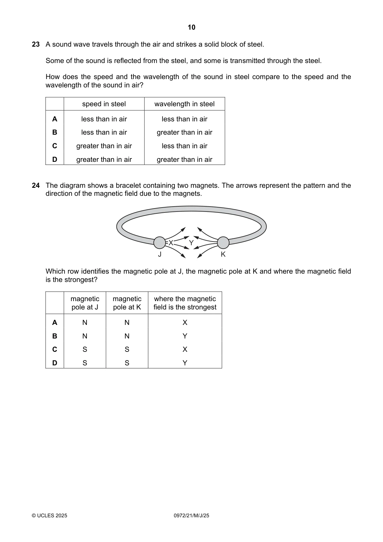 Cambridge IGCSE Physics (9-1) 0972 2025 May/June Paper 2 · Variant 1 question paper, page 10 of 16