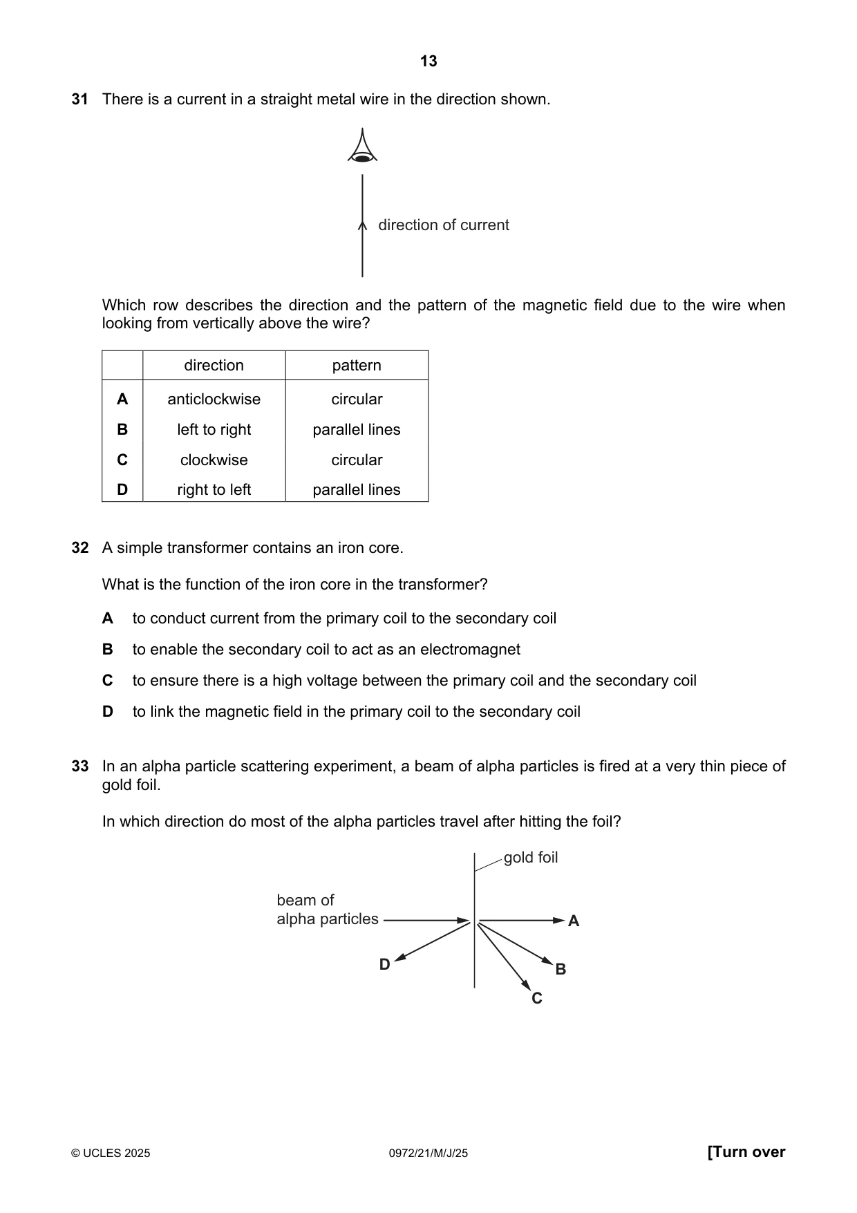 Cambridge IGCSE Physics (9-1) 0972 2025 May/June Paper 2 · Variant 1 question paper, page 13 of 16