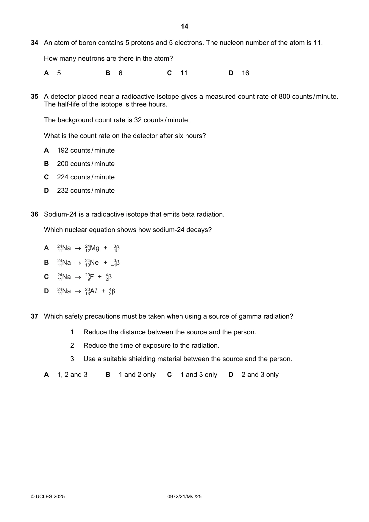 Cambridge IGCSE Physics (9-1) 0972 2025 May/June Paper 2 · Variant 1 question paper, page 14 of 16