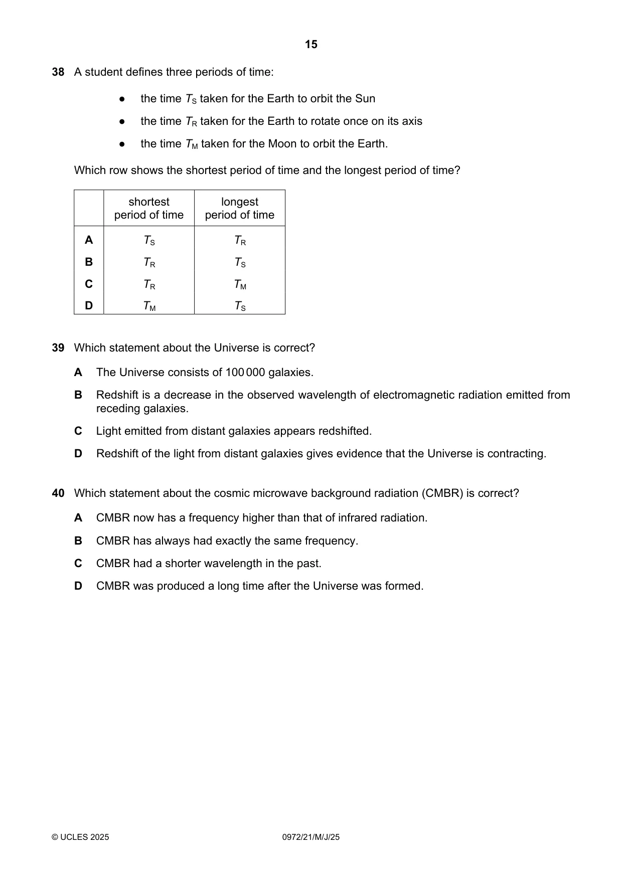 Cambridge IGCSE Physics (9-1) 0972 2025 May/June Paper 2 · Variant 1 question paper, page 15 of 16