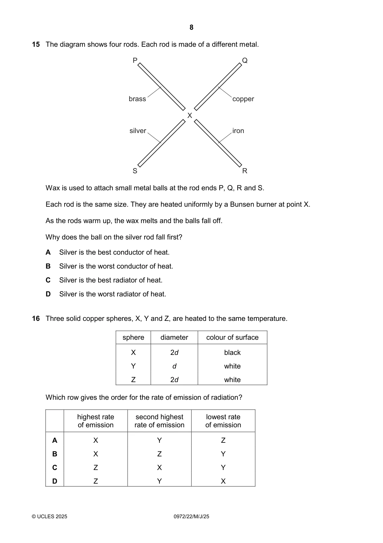 Cambridge IGCSE Physics (9-1) 0972 2025 May/June Paper 2 · Variant 2 question paper, page 8 of 16