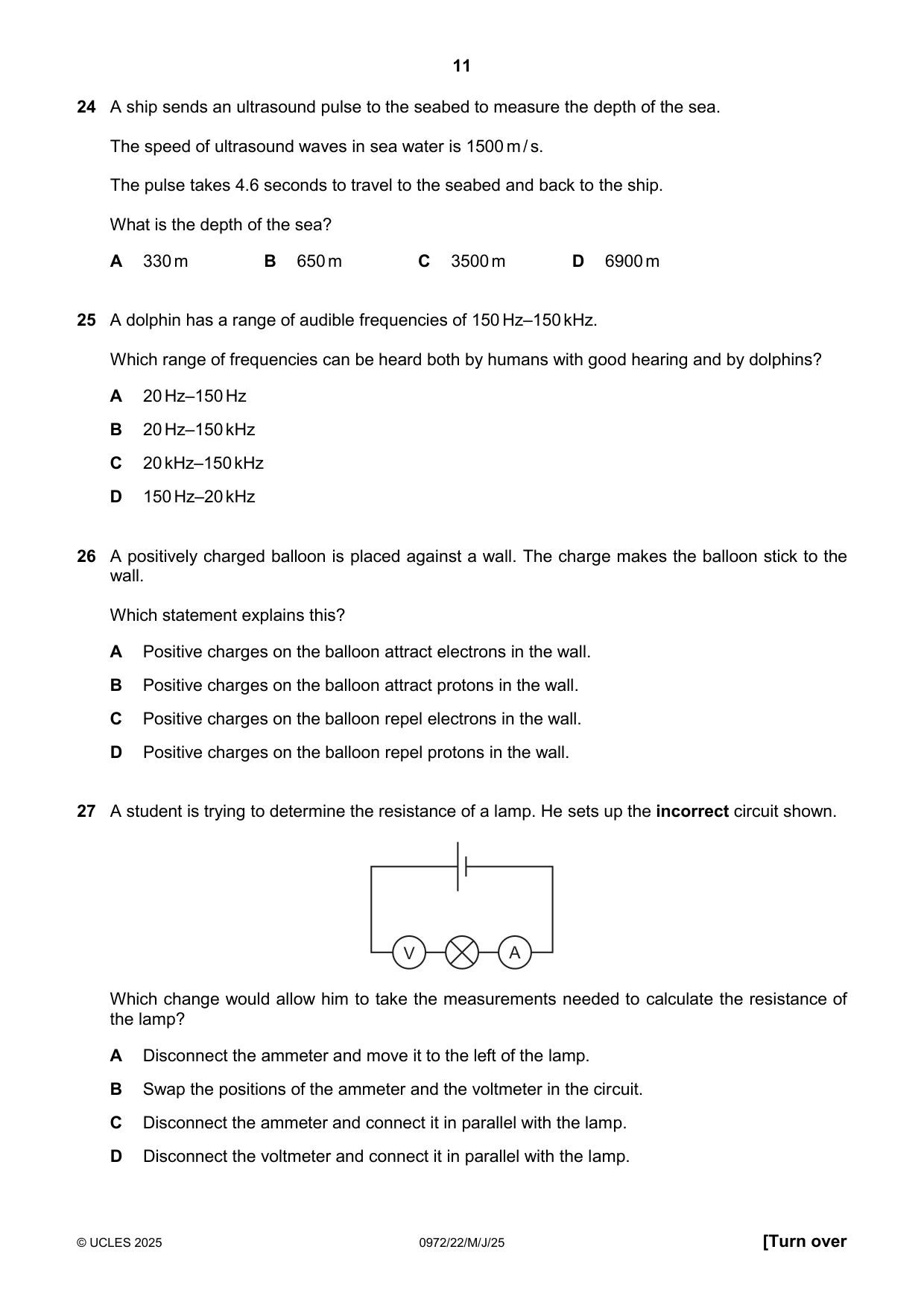Cambridge IGCSE Physics (9-1) 0972 2025 May/June Paper 2 · Variant 2 question paper, page 11 of 16