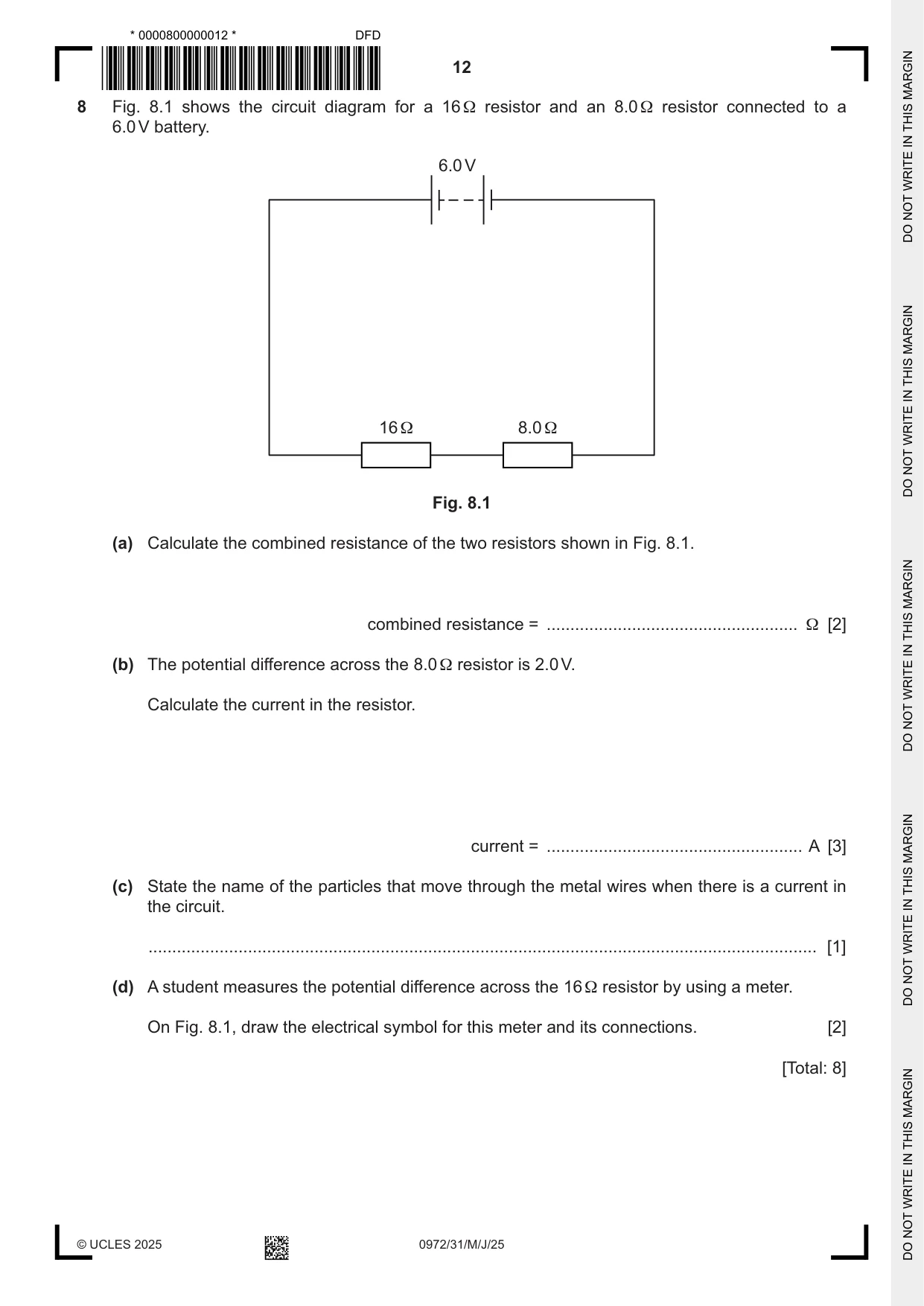 Cambridge IGCSE Physics (9-1) 0972 2025 May/June Paper 3 · Variant 1 question paper, page 12 of 16