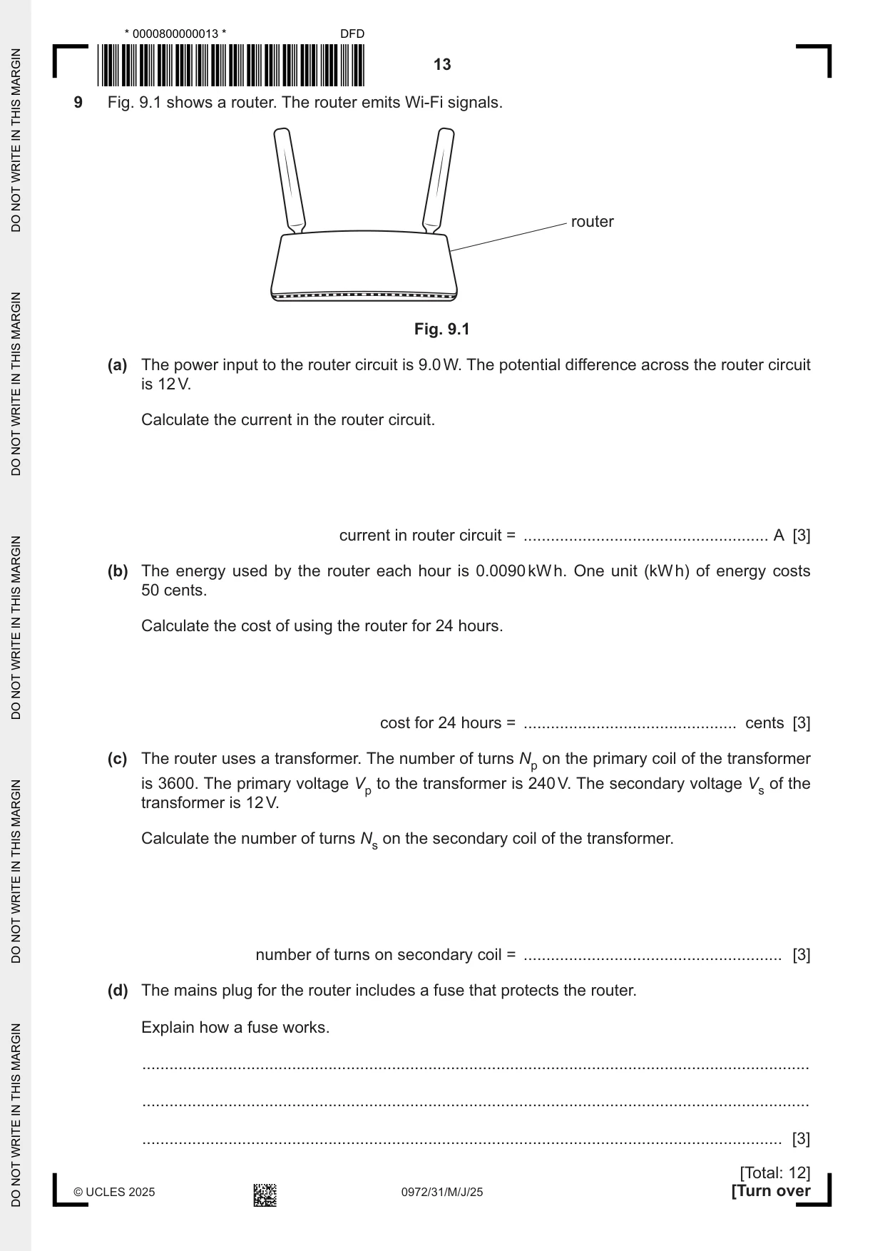 Cambridge IGCSE Physics (9-1) 0972 2025 May/June Paper 3 · Variant 1 question paper, page 13 of 16
