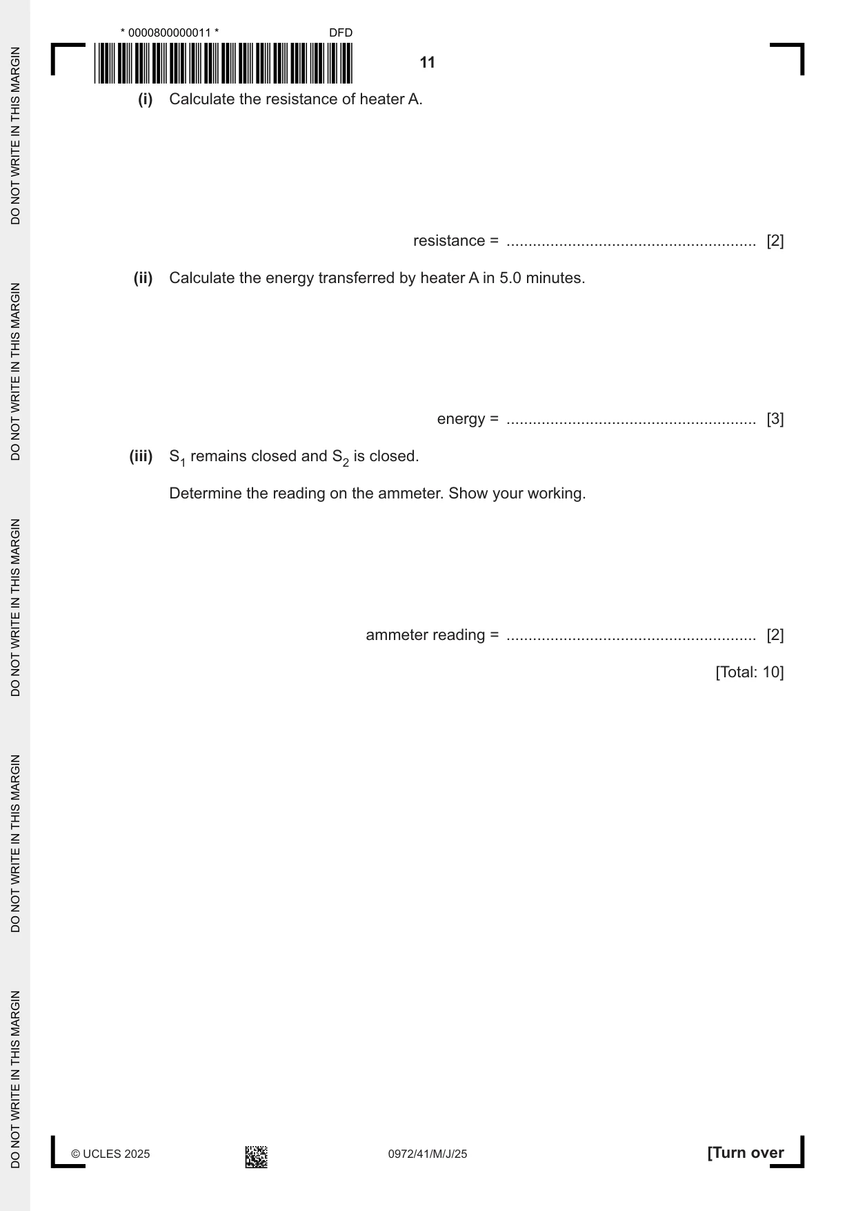 Cambridge IGCSE Physics (9-1) 0972 2025 May/June Paper 4 · Variant 1 question paper, page 11 of 16