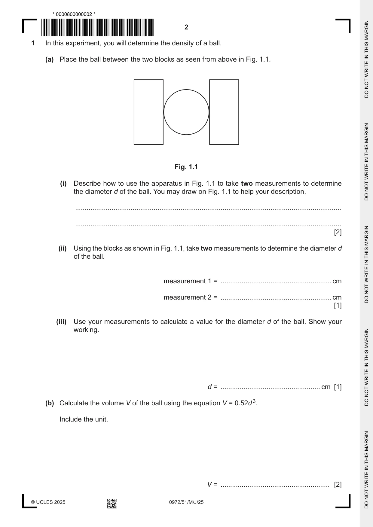 Cambridge IGCSE Physics (9-1) 0972 2025 May/June Paper 5 · Variant 1 question paper, page 2 of 12