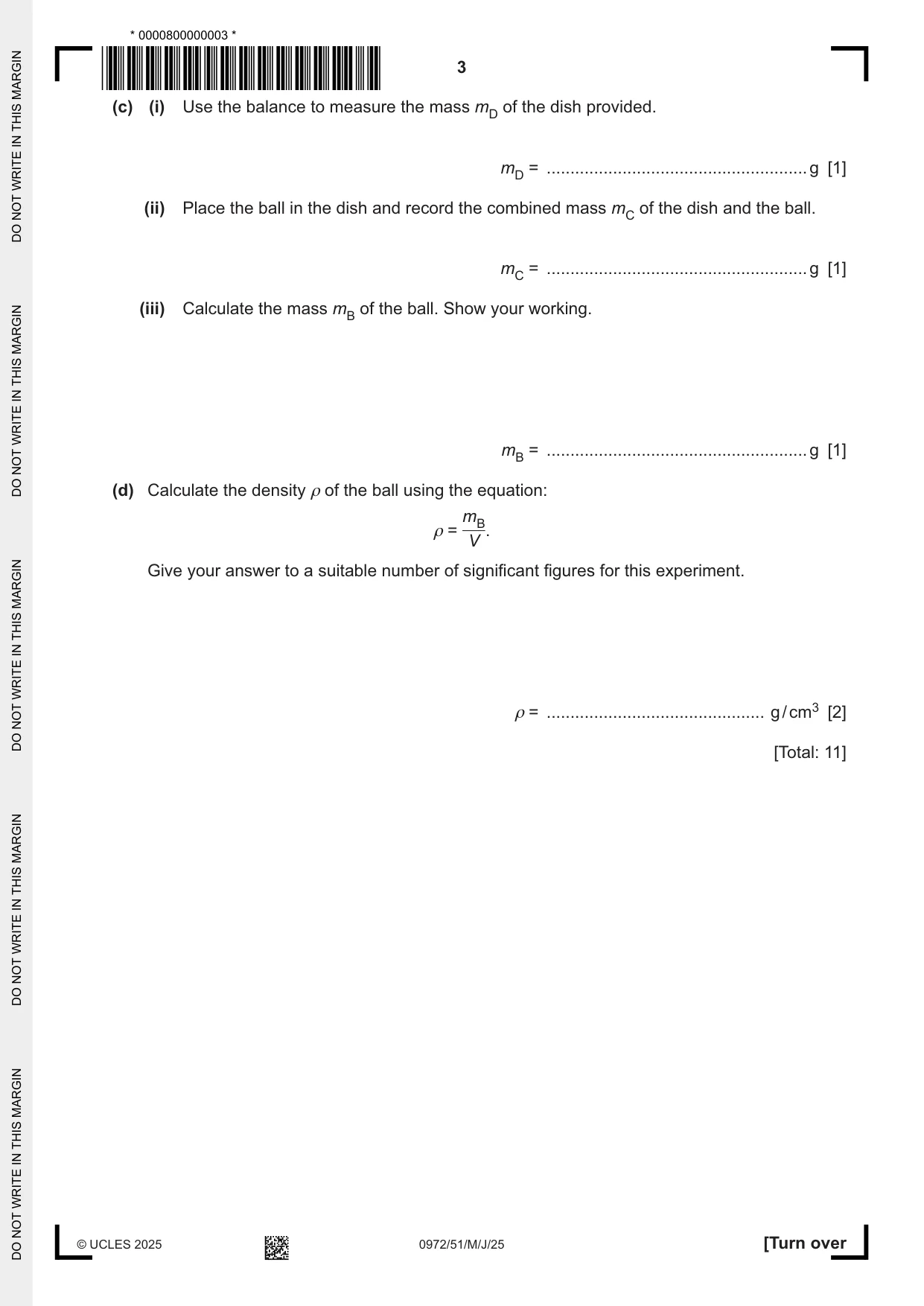 Cambridge IGCSE Physics (9-1) 0972 2025 May/June Paper 5 · Variant 1 question paper, page 3 of 12