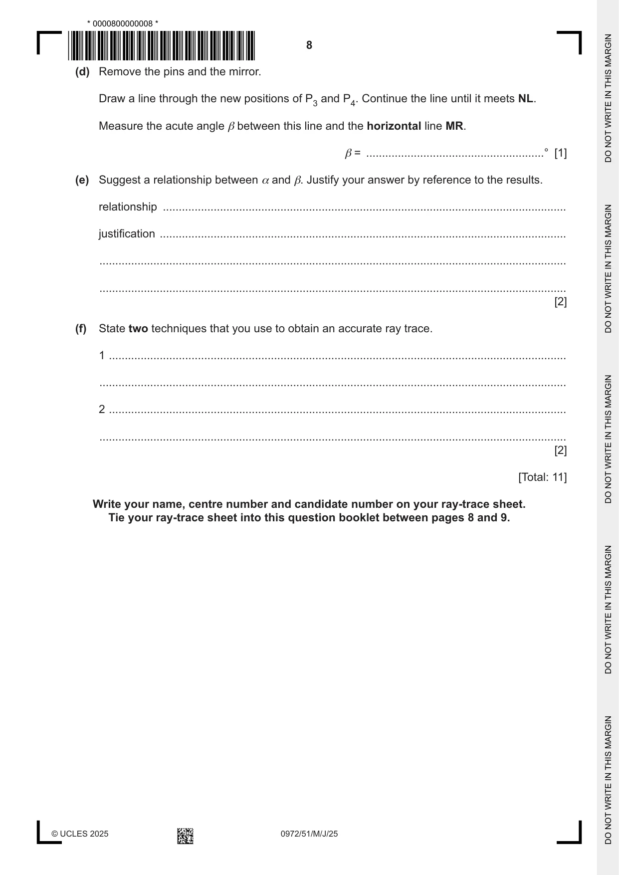 Cambridge IGCSE Physics (9-1) 0972 2025 May/June Paper 5 · Variant 1 question paper, page 8 of 12
