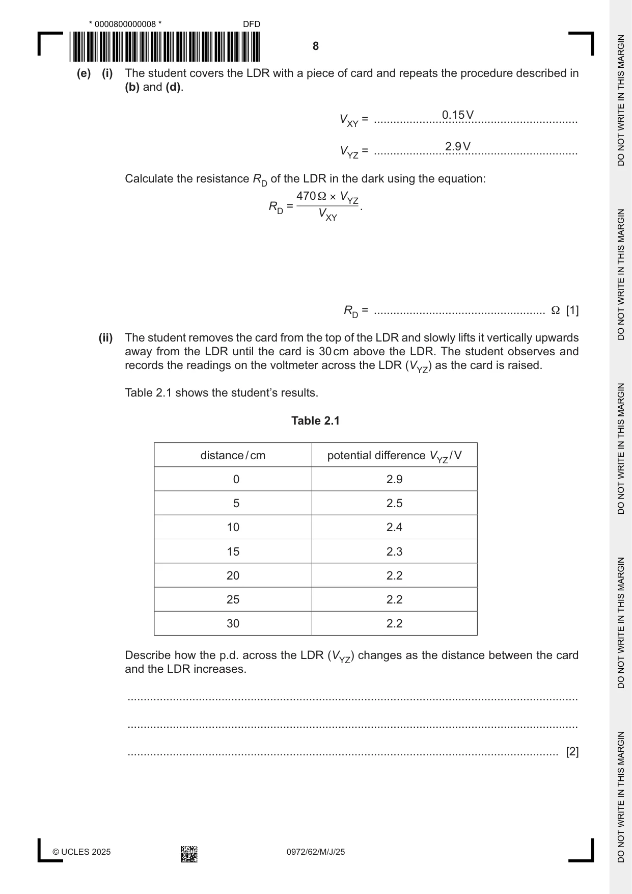 Cambridge IGCSE Physics (9-1) 0972 2025 May/June Paper 6 · Variant 2 question paper, page 8 of 16
