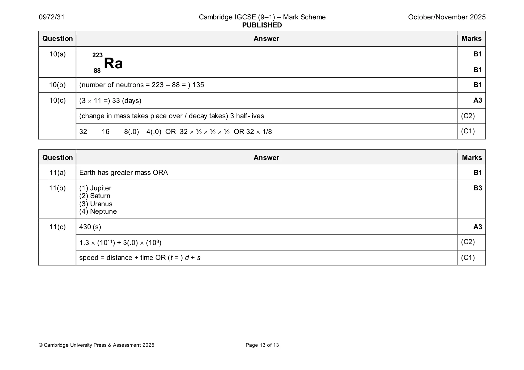 Mark scheme, page 13 of 13