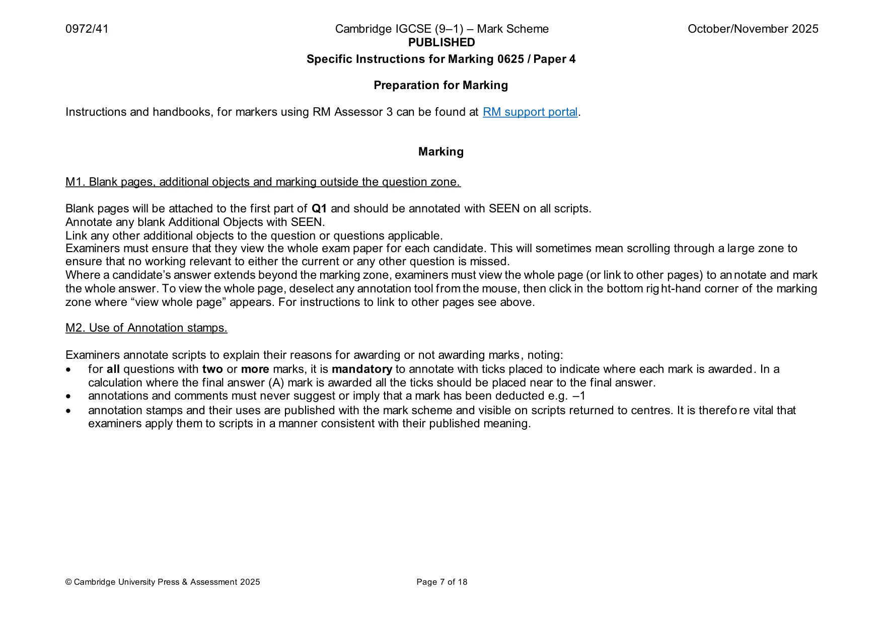 Mark scheme, page 7 of 18