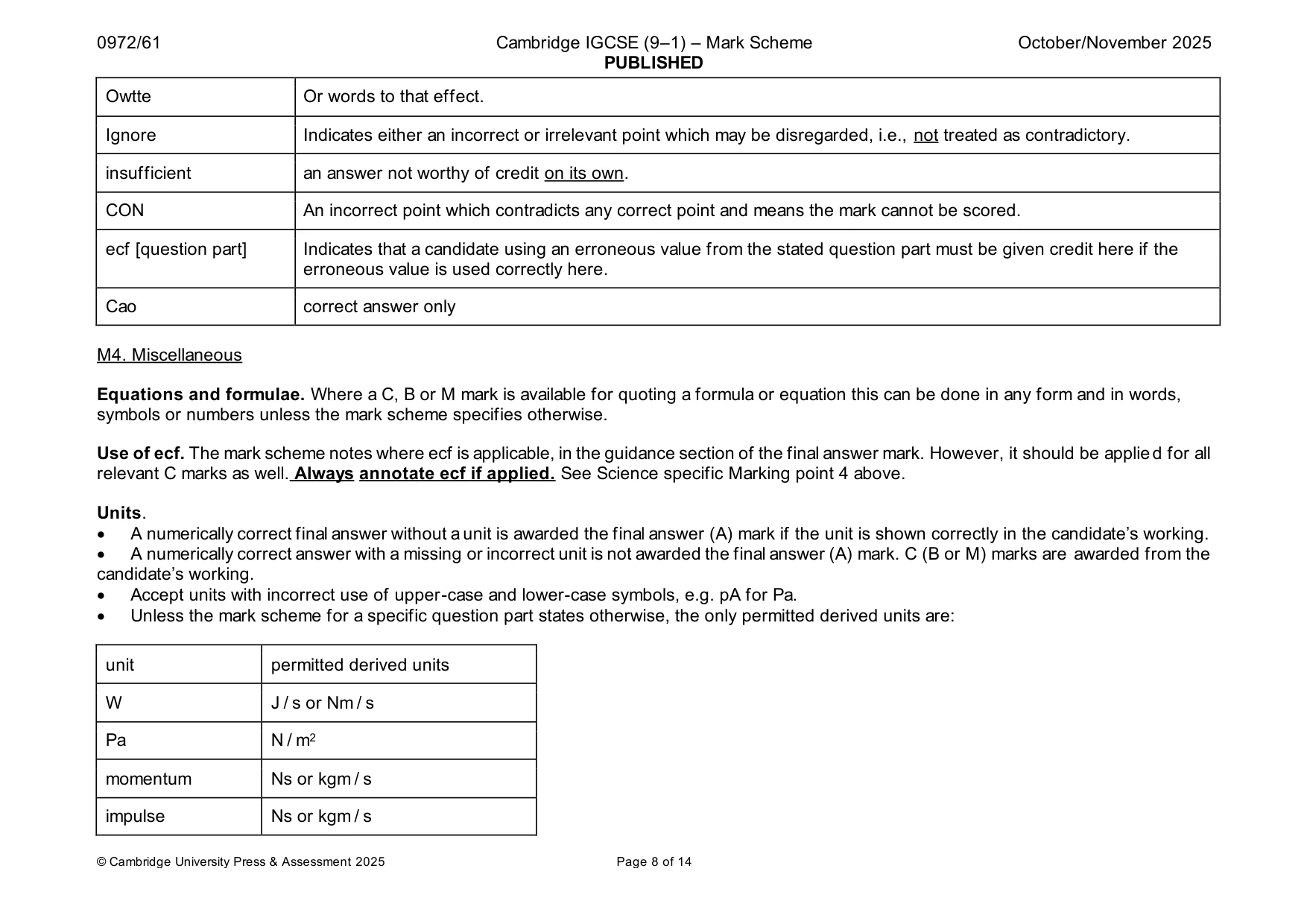 Mark scheme, page 8 of 14