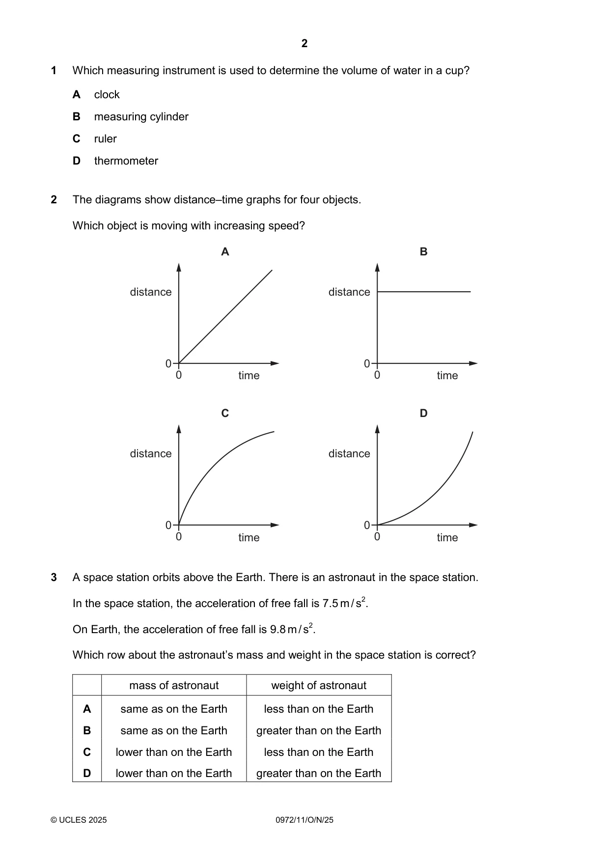 Cambridge IGCSE Physics (9-1) 0972 2025 Oct/Nov Paper 1 · Variant 1 question paper, page 2 of 16