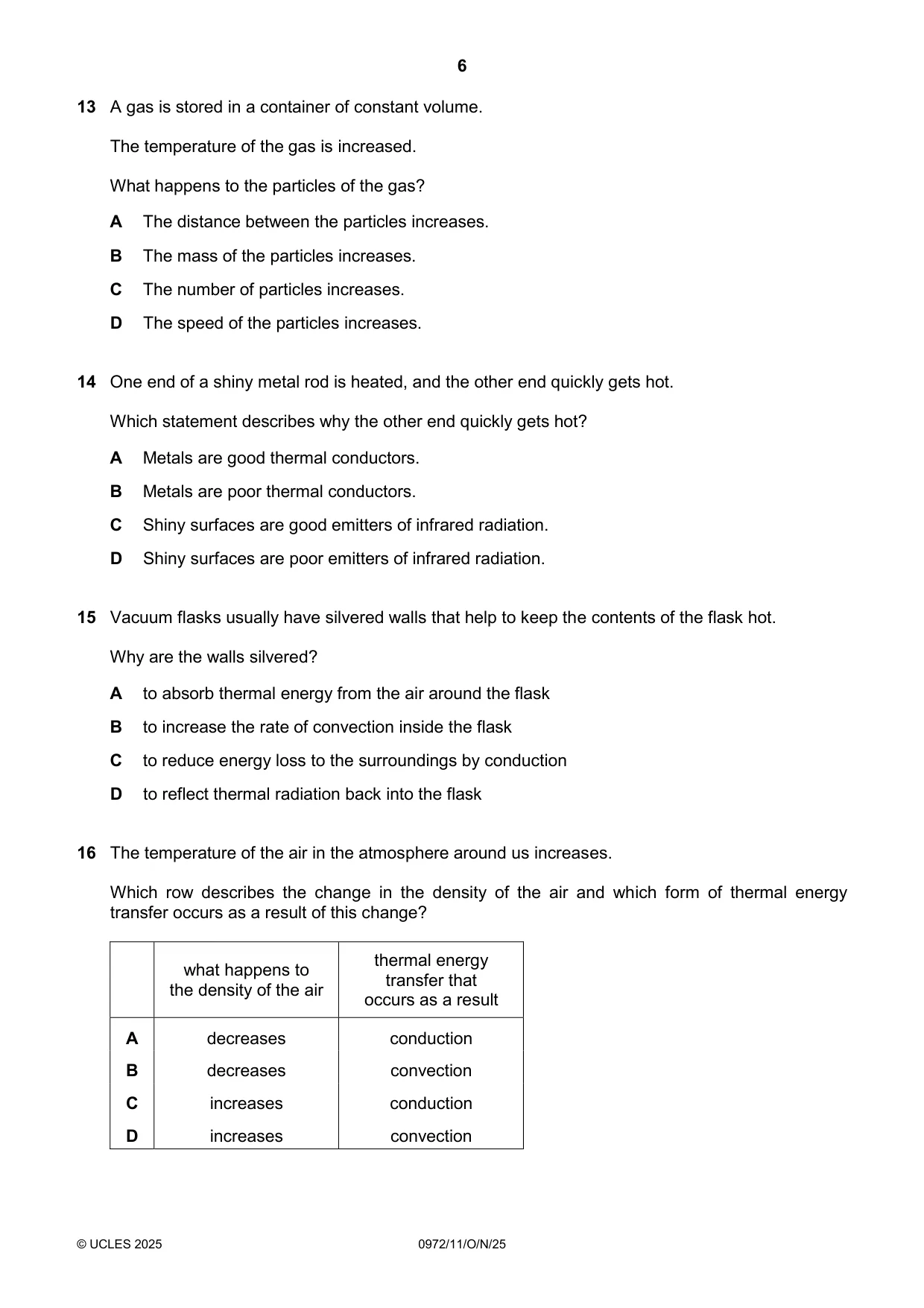 Cambridge IGCSE Physics (9-1) 0972 2025 Oct/Nov Paper 1 · Variant 1 question paper, page 6 of 16