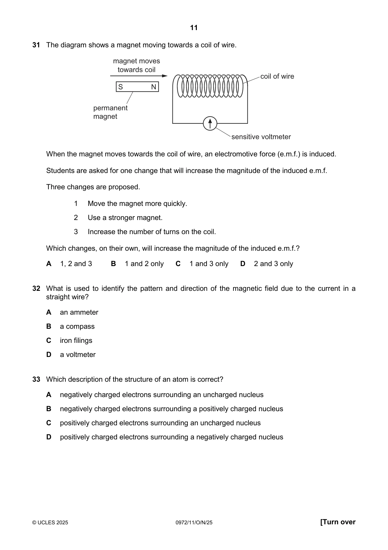 Cambridge IGCSE Physics (9-1) 0972 2025 Oct/Nov Paper 1 · Variant 1 question paper, page 11 of 16
