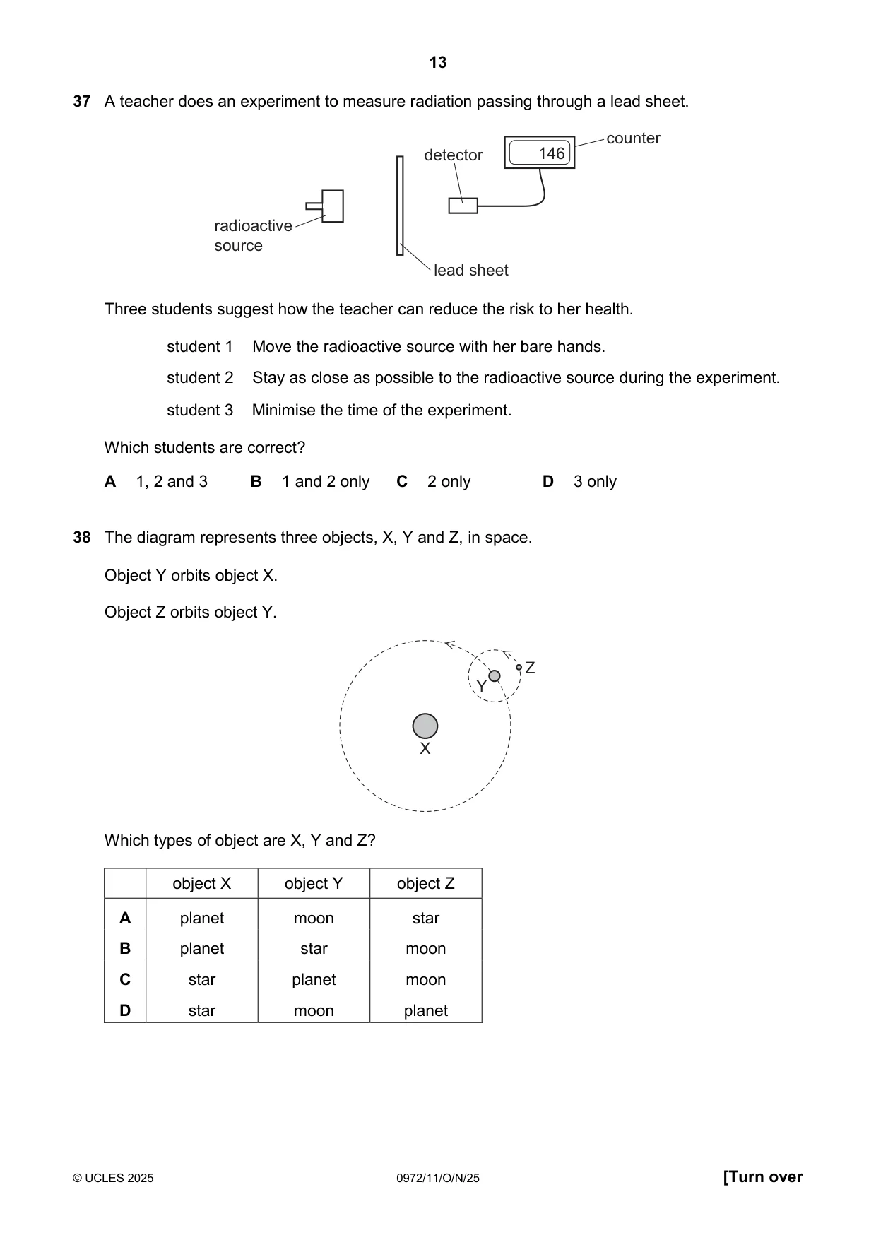 Cambridge IGCSE Physics (9-1) 0972 2025 Oct/Nov Paper 1 · Variant 1 question paper, page 13 of 16