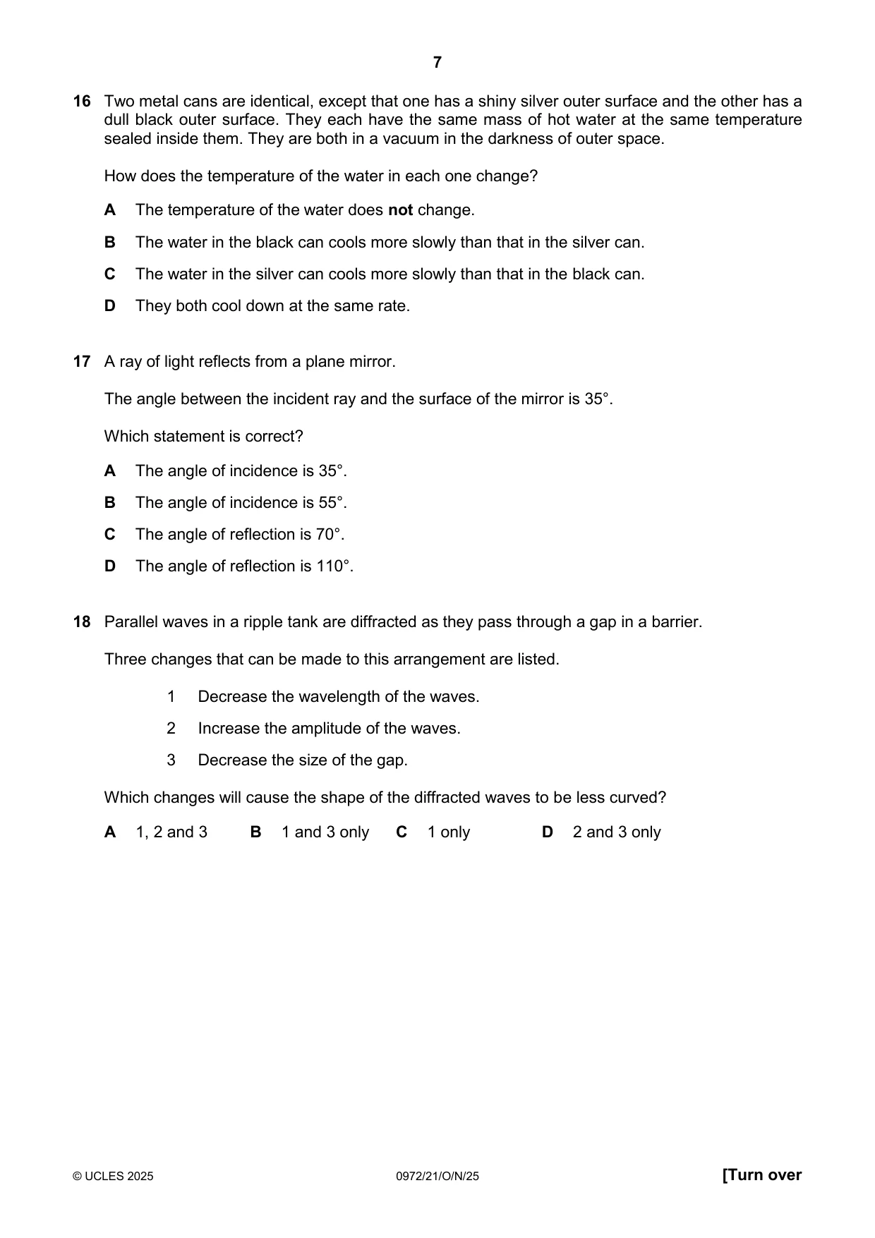 Cambridge IGCSE Physics (9-1) 0972 2025 Oct/Nov Paper 2 · Variant 1 question paper, page 7 of 16