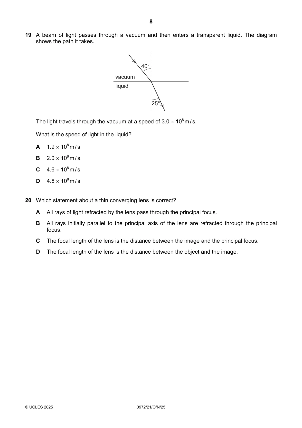 Cambridge IGCSE Physics (9-1) 0972 2025 Oct/Nov Paper 2 · Variant 1 question paper, page 8 of 16