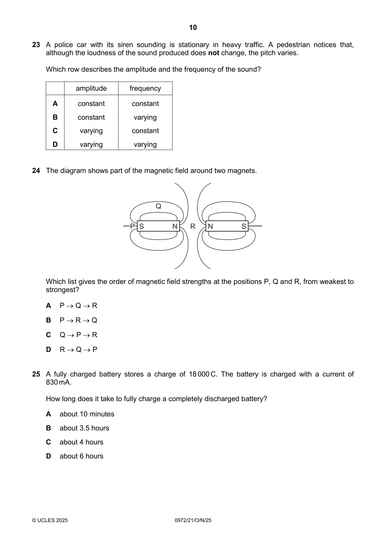 Cambridge IGCSE Physics (9-1) 0972 2025 Oct/Nov Paper 2 · Variant 1 question paper, page 10 of 16